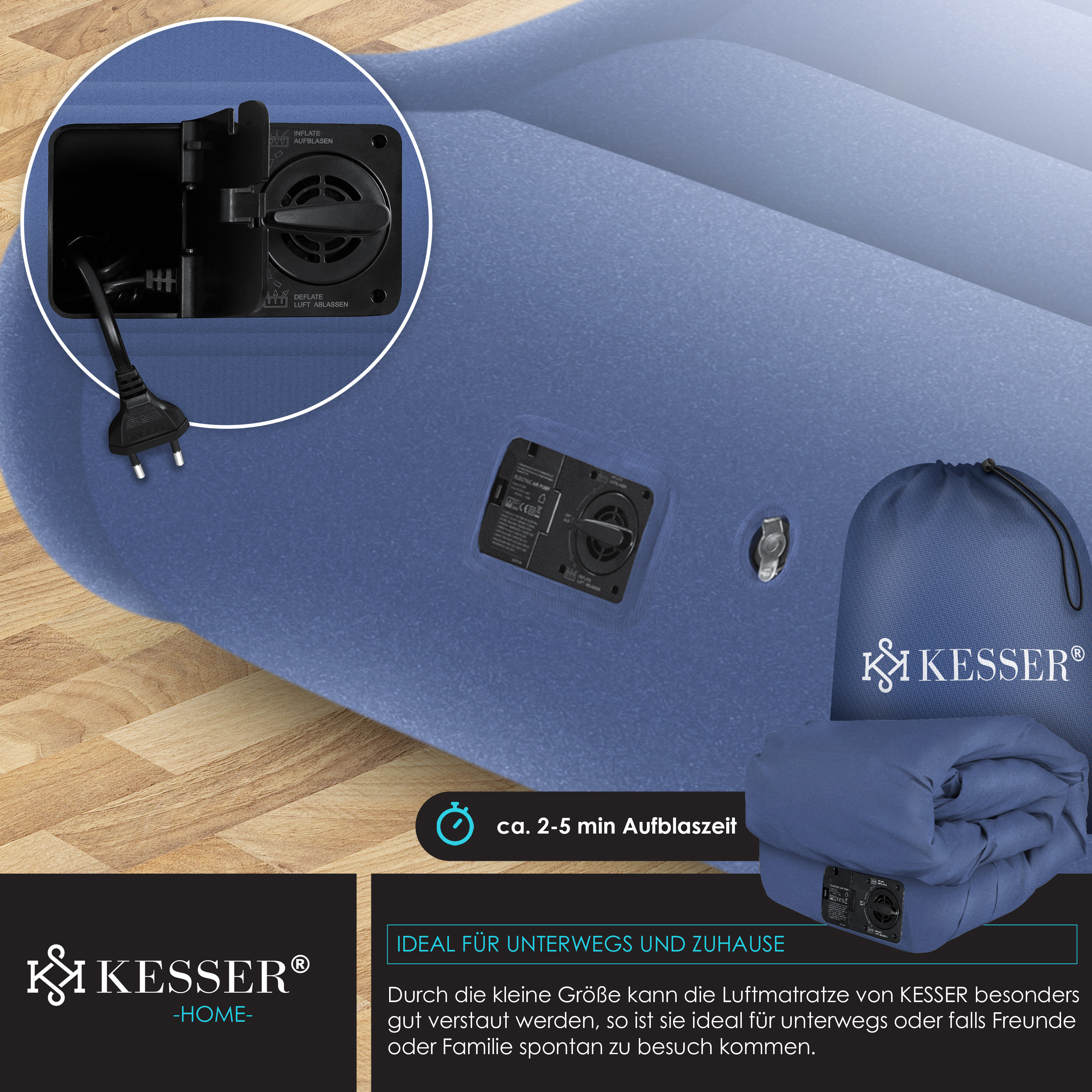 KESSER® Aufblasbare Matratze Deluxe Luftbett mit eingebauter elektrischer Pumpe integrierte erhöhte aufblasbare Matratze mit Aufbewahrungstasche und