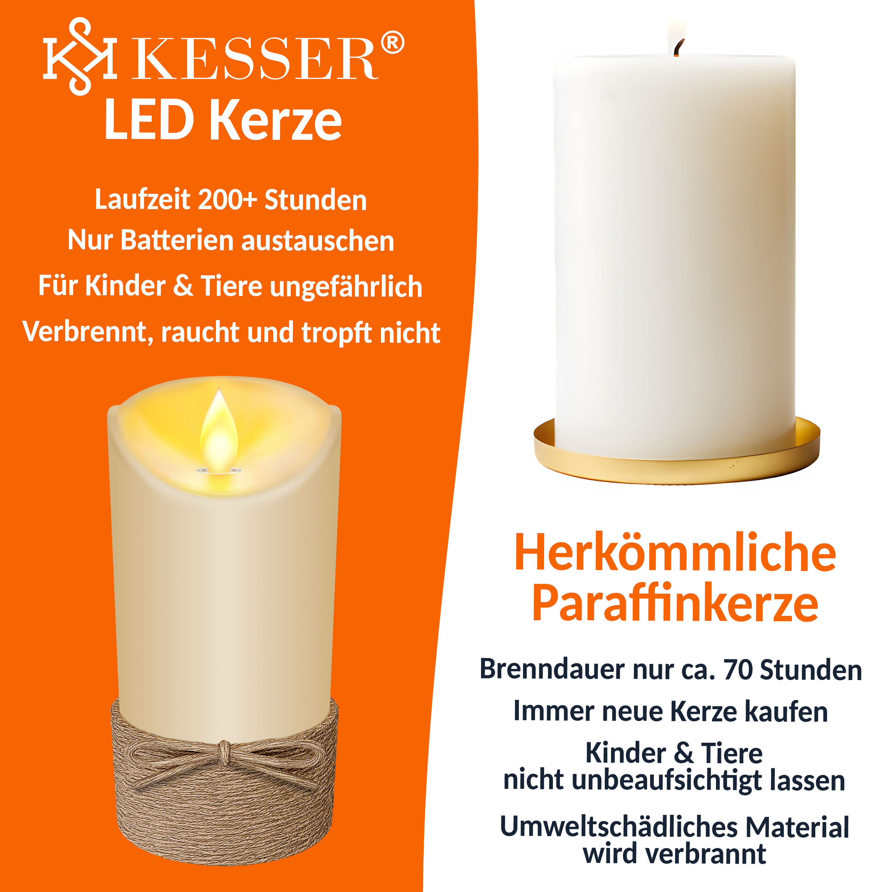 KESSER® LED Kerzen 3er Set Flammenlose Kerze mit Fernbedienung Timerfunktion Timer Dimmer Echtwachskerze 10cm 12,5cm 15cm Hoch Realistisch Flackernde Led-Flammen Echtwachs mit Kordel Deko | eShopping