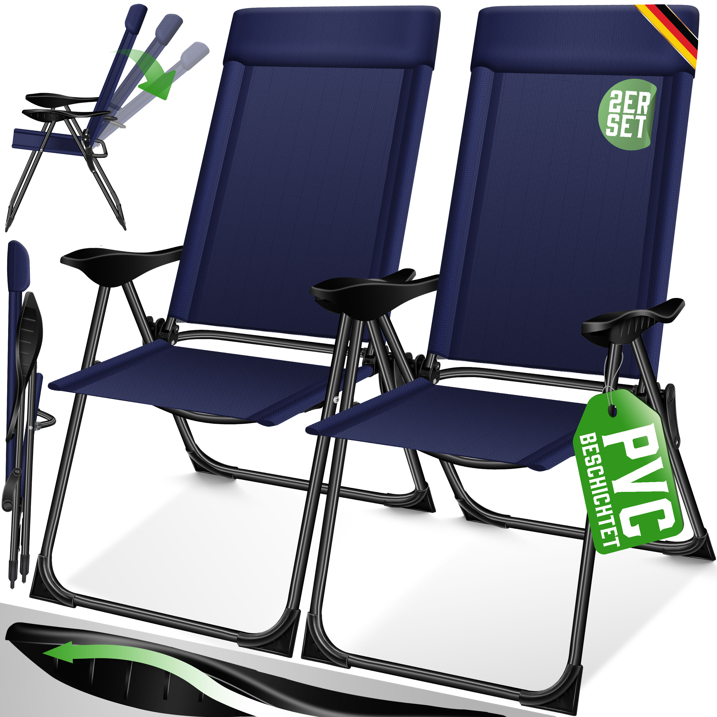 KESSER® 2er Set Gartenstuhl Hochlehner Alu Klappstuhl 7-Fach Verstellbar mit Armlehnen Atmungsaktiv klappbar Campingstuhl Balkonstuhl Klappsessel