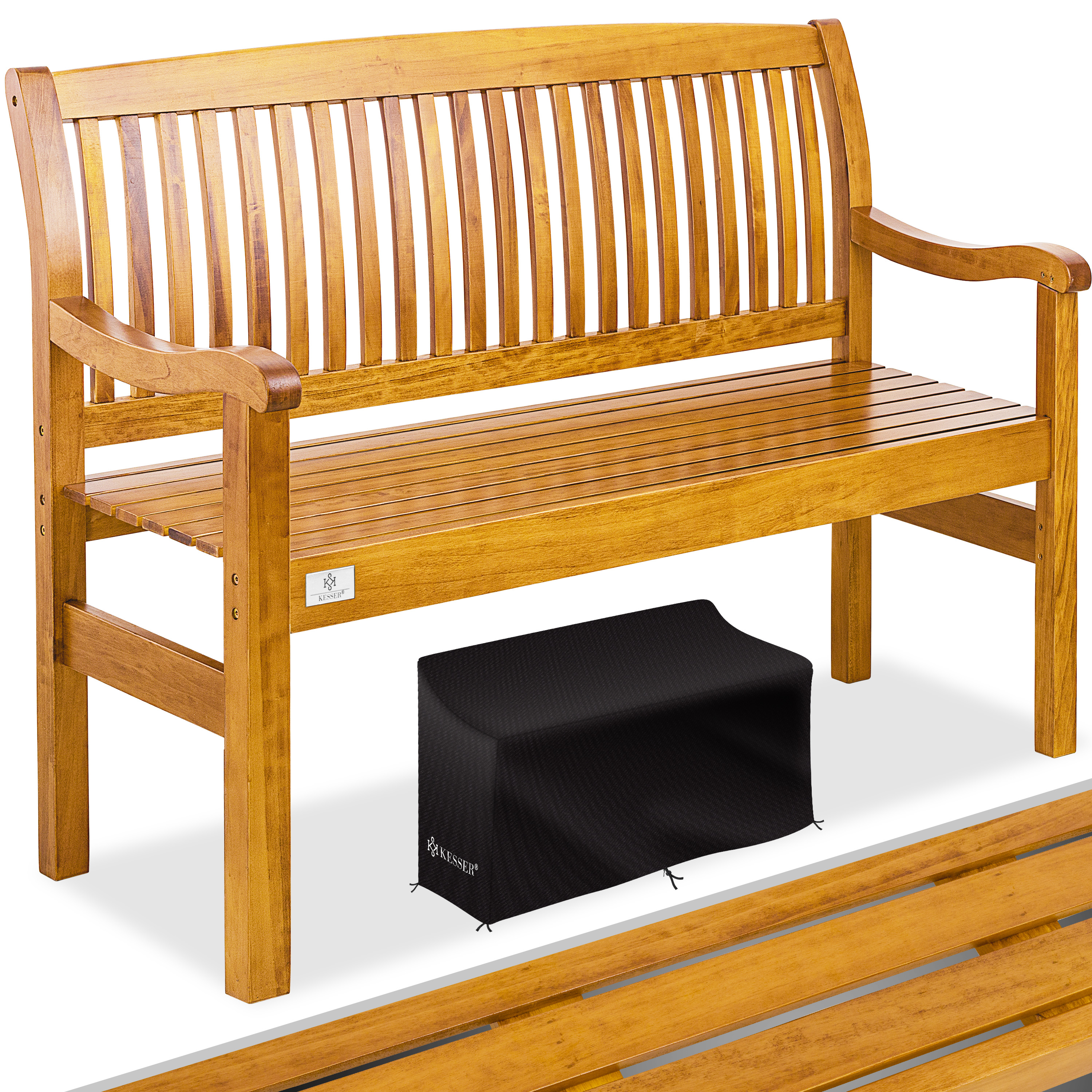 KESSER® Gartenbank Holz Holzbank wetterfest | Für 3 bis 4 Personen | Parkbank aus Massivholz | Sitzbank 320 kg belastbar