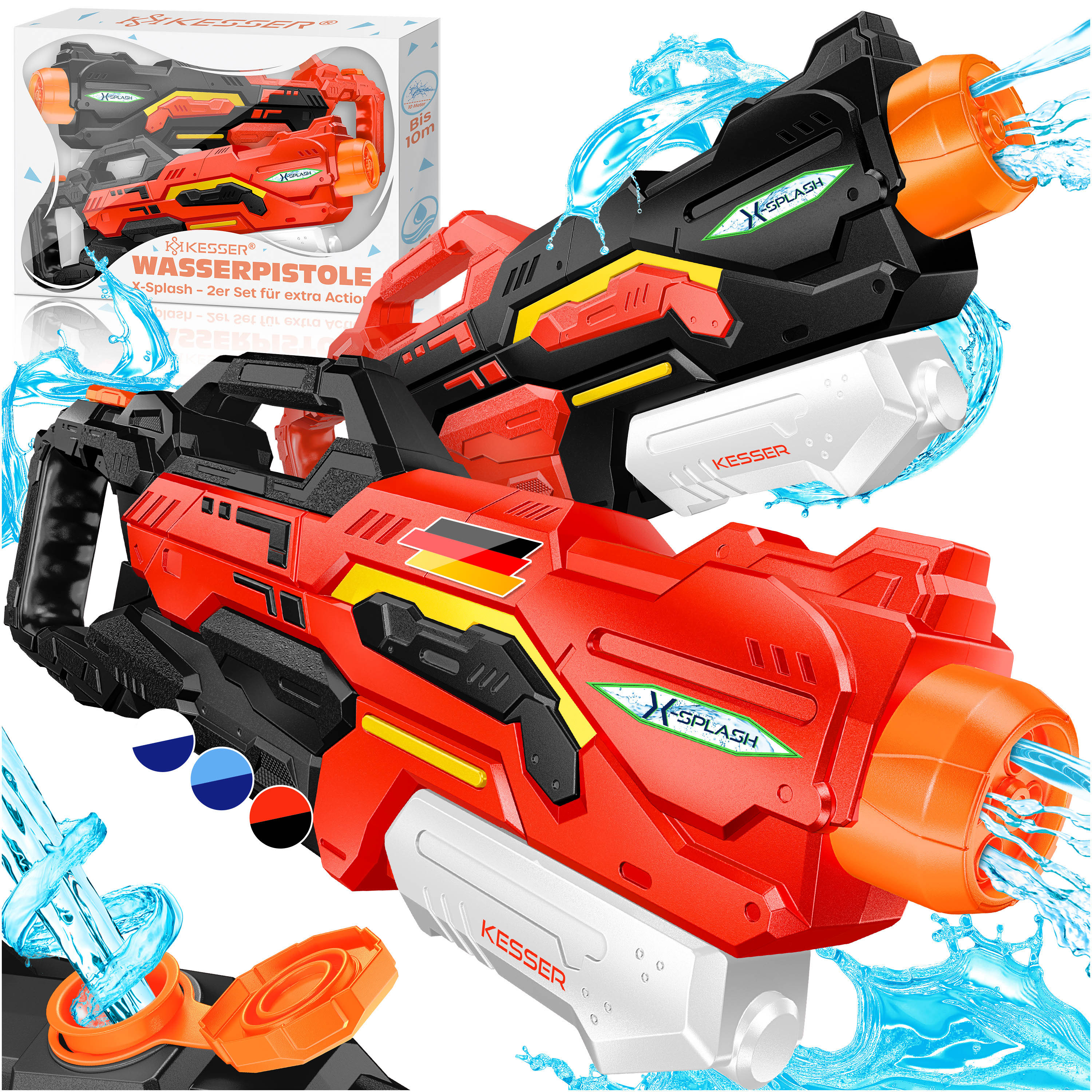 KESSER® Wasserpistole 2er Set Wasserpistolen Spritzpistolen Reichweite 10-11 Meter, Fassungsvermögen 1500ml Wasserspaß Strand Spielzeug im Freien für