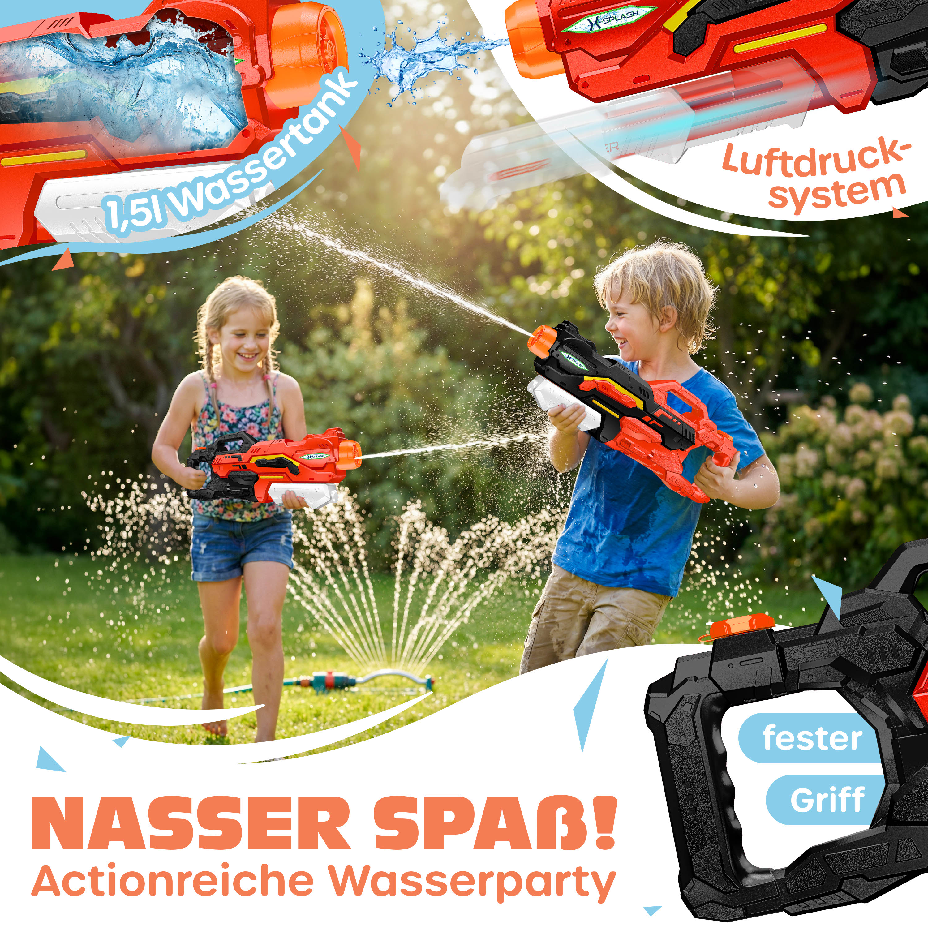 KESSER® Wasserpistole 2er Set Wasserpistolen Spritzpistolen Reichweite 10-11 Meter, Fassungsvermögen 1500ml Wasserspaß Strand Spielzeug im Freien für