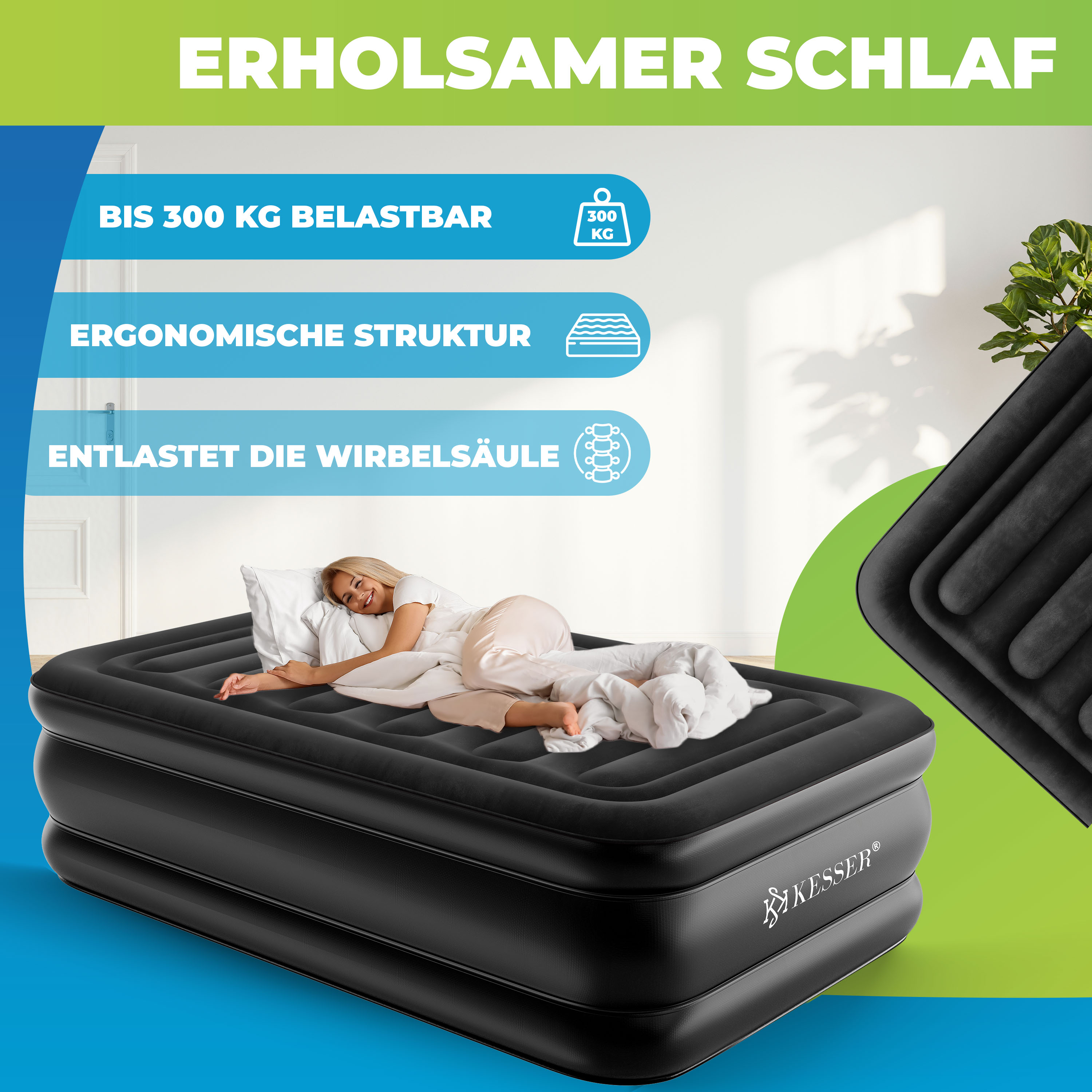 KESSER® Aufblasbare Matratze Luftbett mit eingebauter elektrischer Pumpe integrierte erhöhte aufblasbare Matratze für Übernachtungsgäste mit Aufbewahrungstasche | eShopping