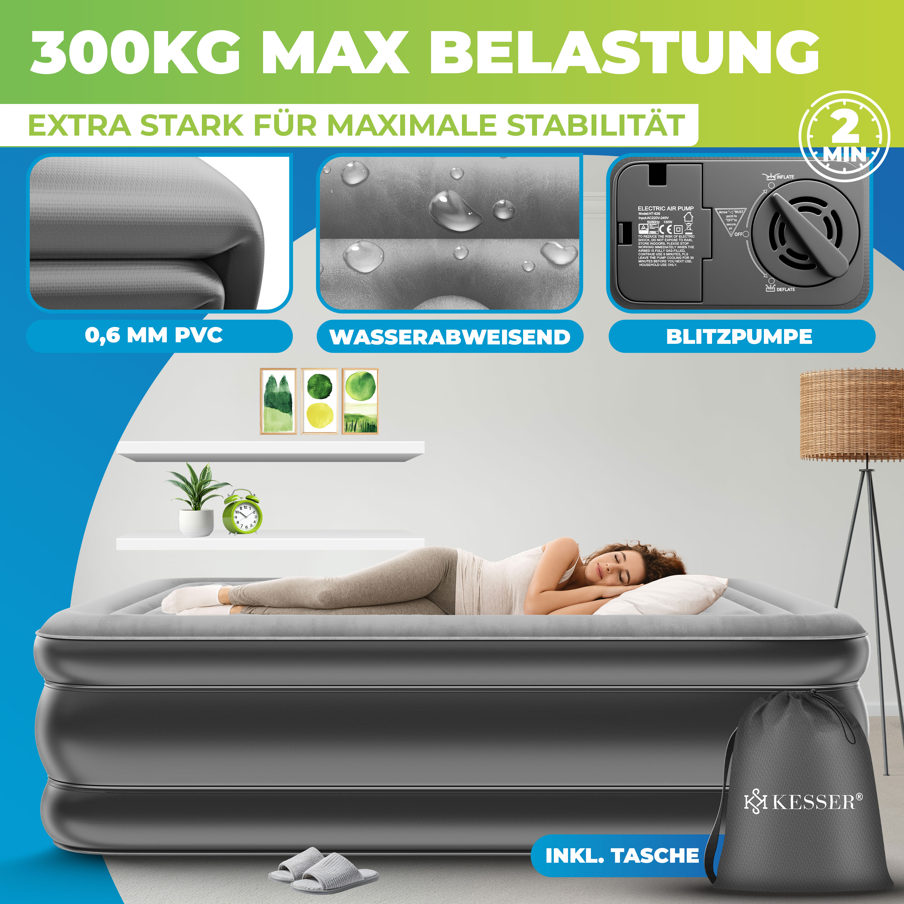 KESSER® Aufblasbare Matratze Luftbett mit elektrischer Pumpe & Tasche Reise Bett