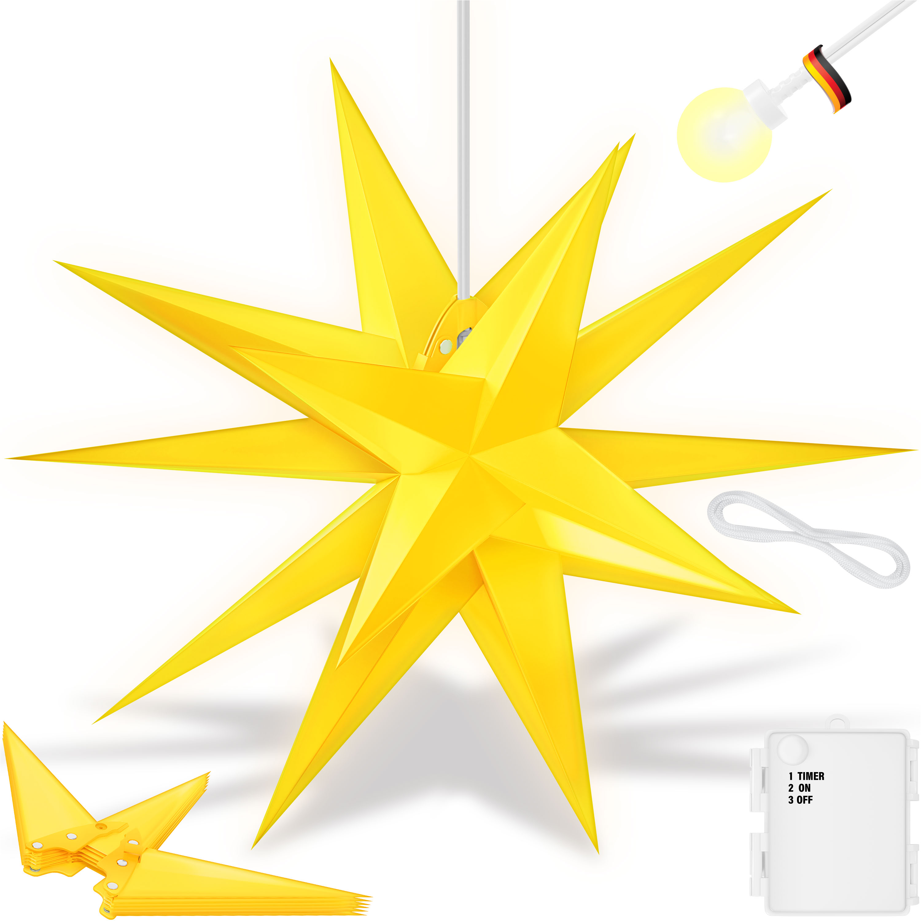 KESSER® Leuchtstern 3D, LED Weihnachtsstern mit Timer für innen und außen, Adventsstern Beleuchtet hängend Stern + Warmweiß Licht | eShopping