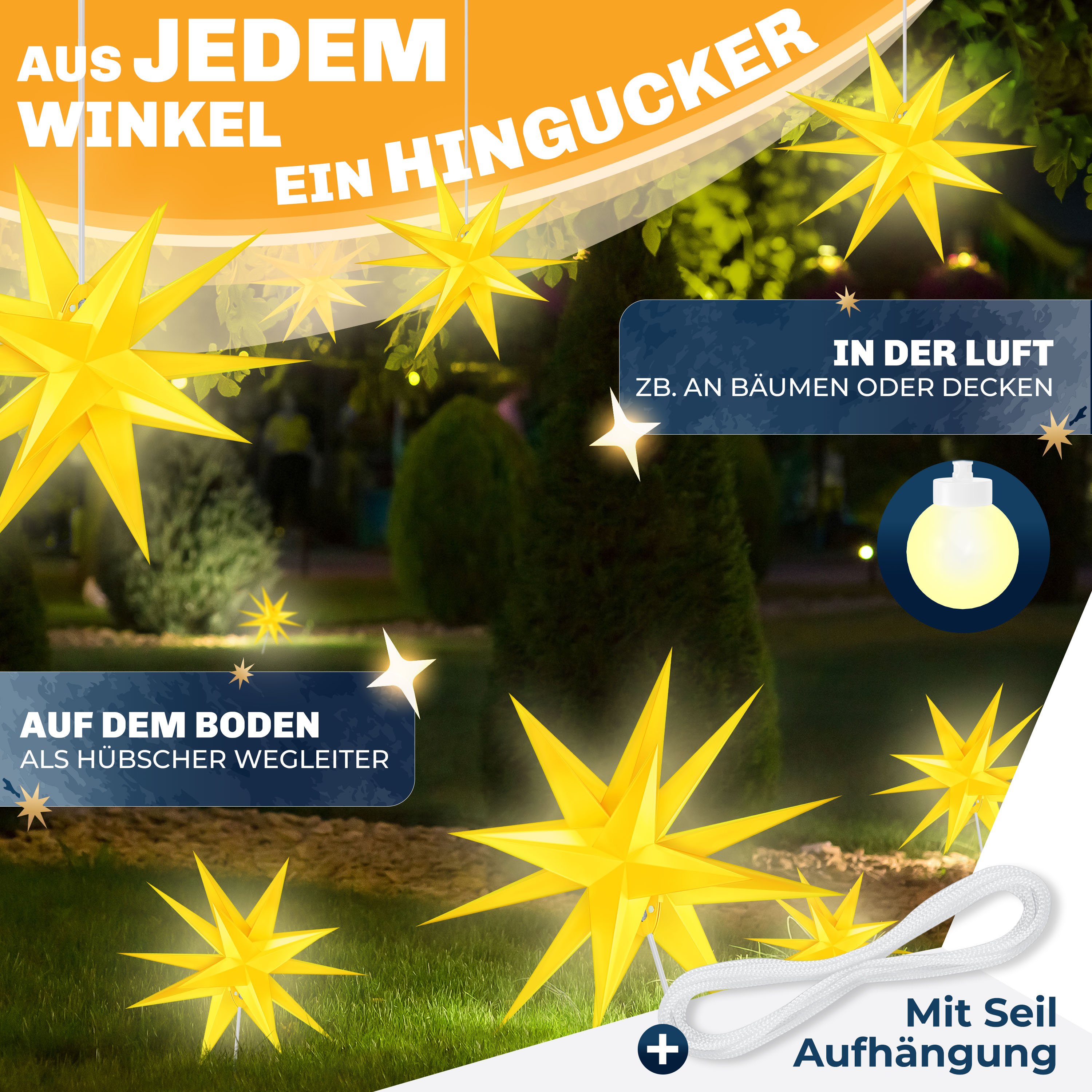 KESSER® Leuchtstern 3D, LED Weihnachtsstern mit Timer für innen und außen, Adventsstern Beleuchtet hängend Stern + Warmweiß Licht | eShopping
