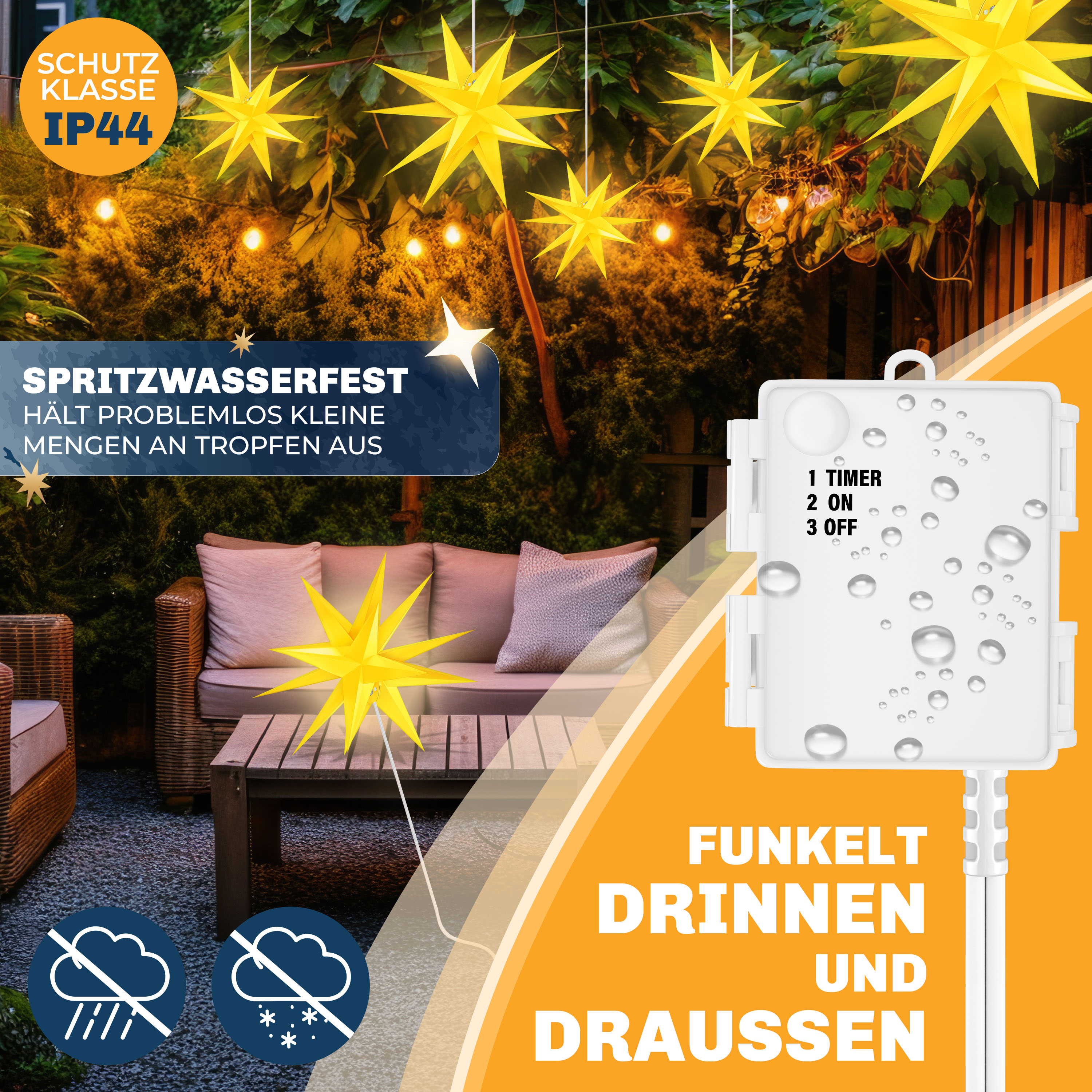 KESSER® Leuchtstern 3D, LED Weihnachtsstern mit Timer für innen und außen, Adventsstern Beleuchtet hängend Stern + Warmweiß Licht | eShopping