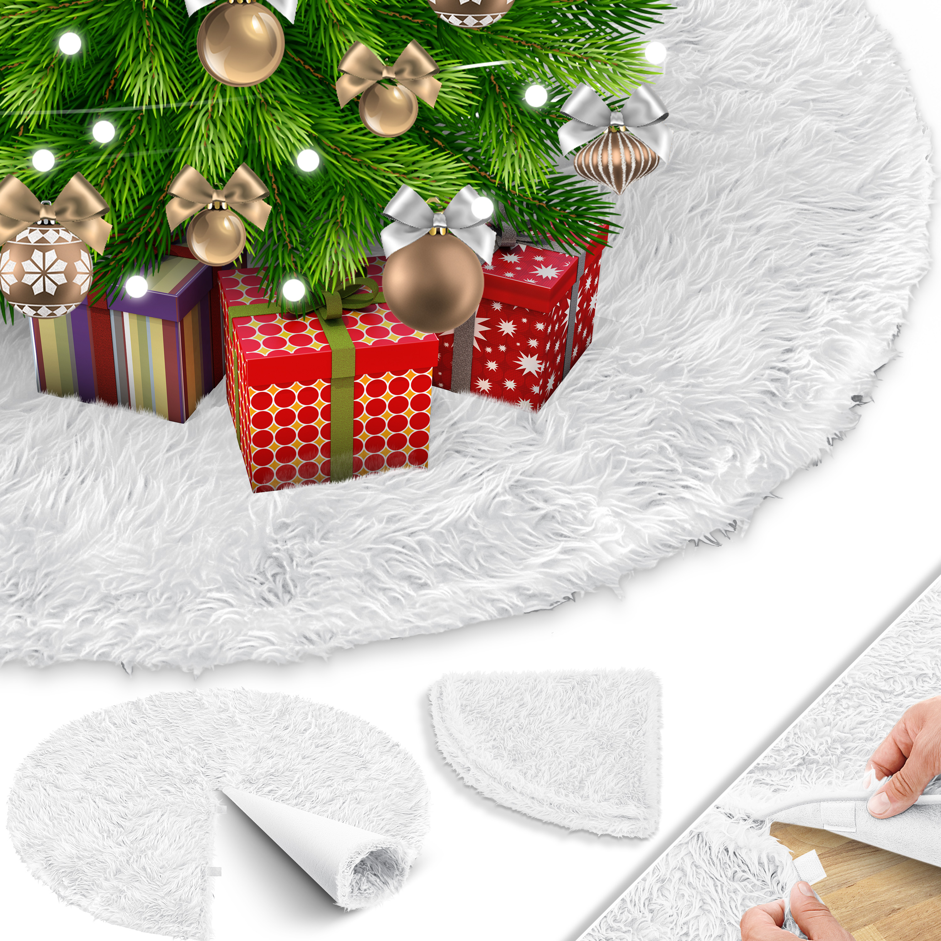 KESSER® Weihnachtsbaumdecke Tannenbaum Decke Christbaumdecke Kunstfell Rund Teppich Filz Plüsch für Schnee Christbaum Weihnachtsbaum Deko Dekorationen | eShopping