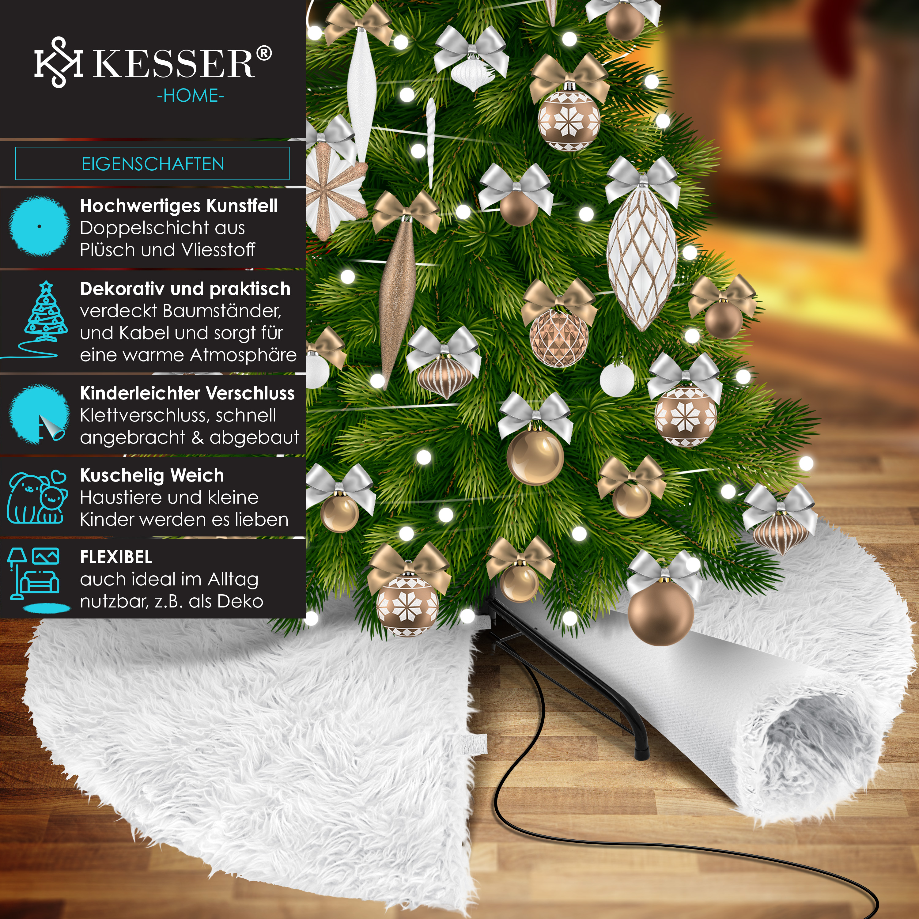 KESSER® Weihnachtsbaumdecke Tannenbaum Decke Christbaumdecke Kunstfell Rund Teppich Filz Plüsch für Schnee Christbaum Weihnachtsbaum Deko Dekorationen | eShopping