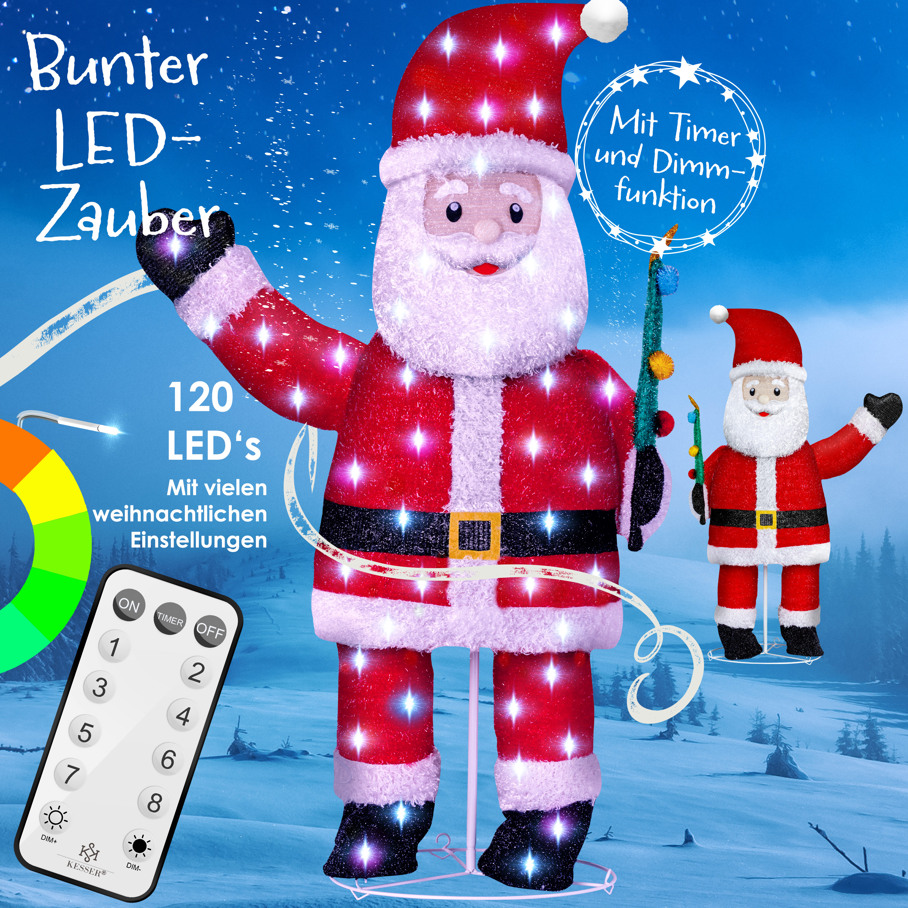 KESSER® LED Weihnachtsmann Santa mit Fernbedienung - Mit 8 Modi Bunter Farbspiel- Timer 24H Weihnachtsfigur Beleuchtet Weihnachtsdekoration für Indoor & Outdoor IP44 Weihnachtsbeleuchtung | eShopping