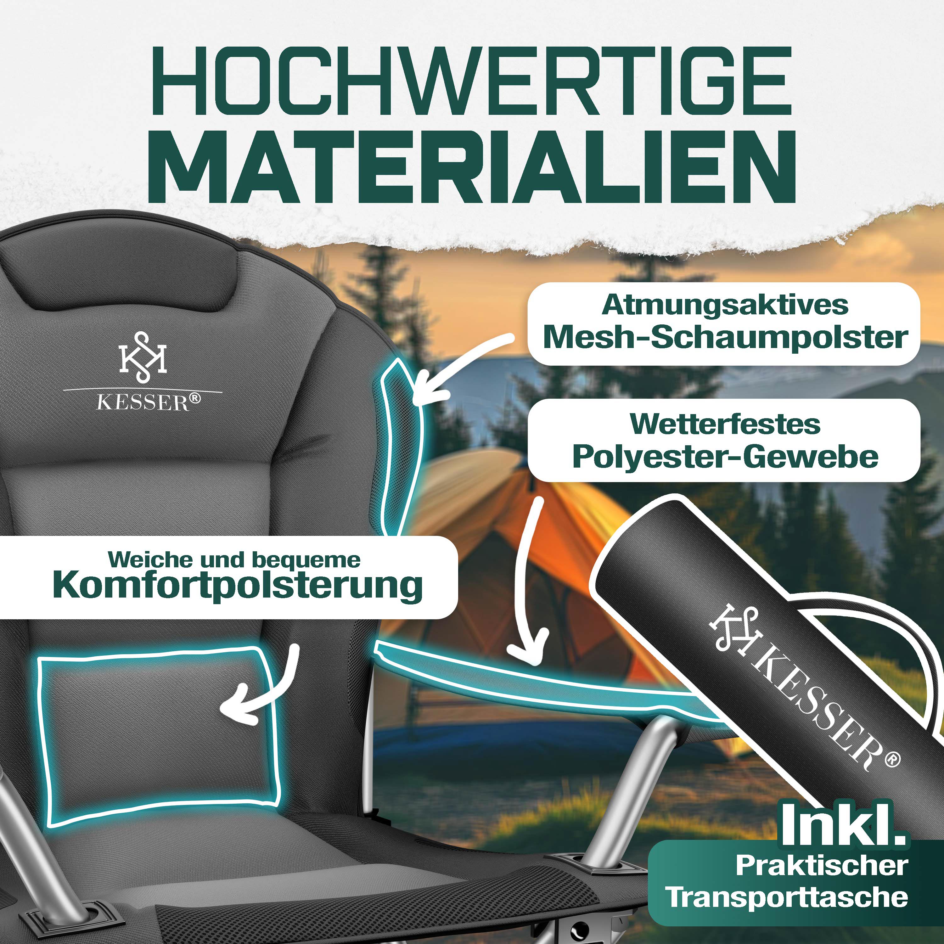 KESSER® Campingstuhl Angelstuhl Faltstuhl 150kg Klappstuhl Angler Stuhl + Tasche