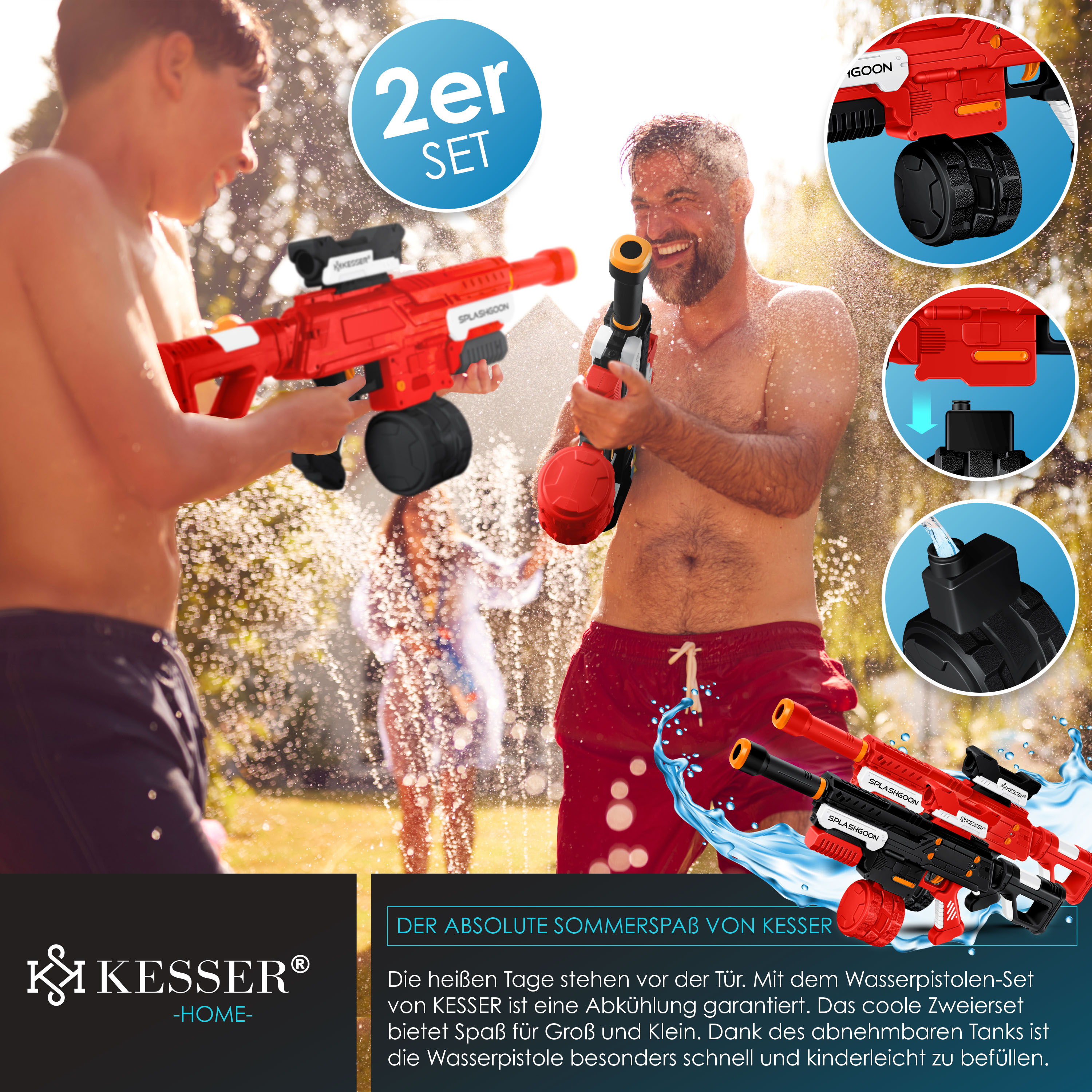 KESSER® Wasserpistole 2er Set Wasserpistolen Spritzpistolen inkl. Zielfernrohr Sehr Stark Reichweite 8m, Fassungsvermögen 650ml Spielzeug im Freien für Kinder und Erwachsene | eShopping