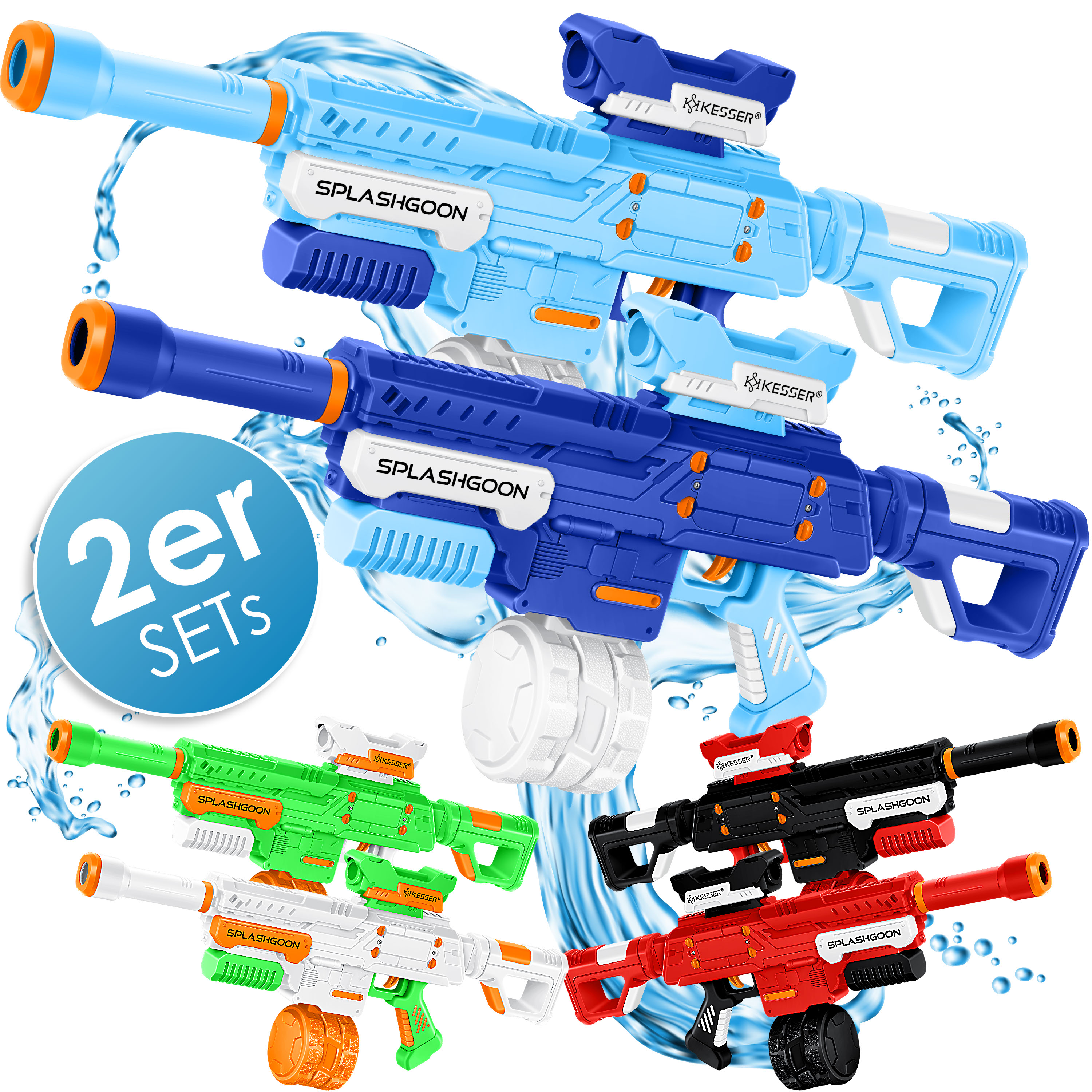 KESSER® 2x Wasserpistole inkl. Zielfernrohr Wasser Spritzpistole 16m, 1,65L Tank