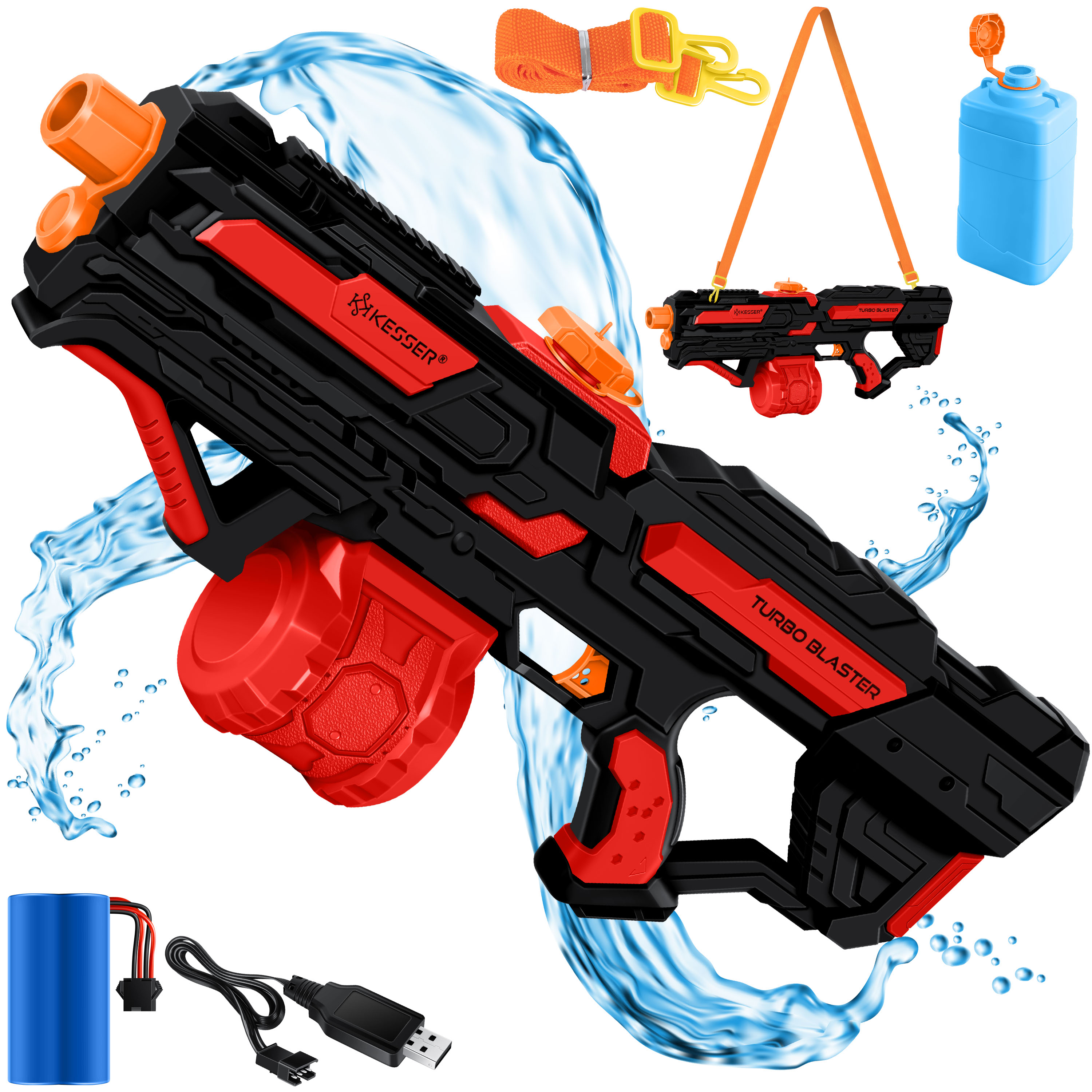 KESSER® Elektrische Wasserpistole mit Akku Spritzpistolen 1000 ml + 600 ml Extra-Tank große Wasserspritzpistole für Kinder und Erwachsene, Sehr Stark