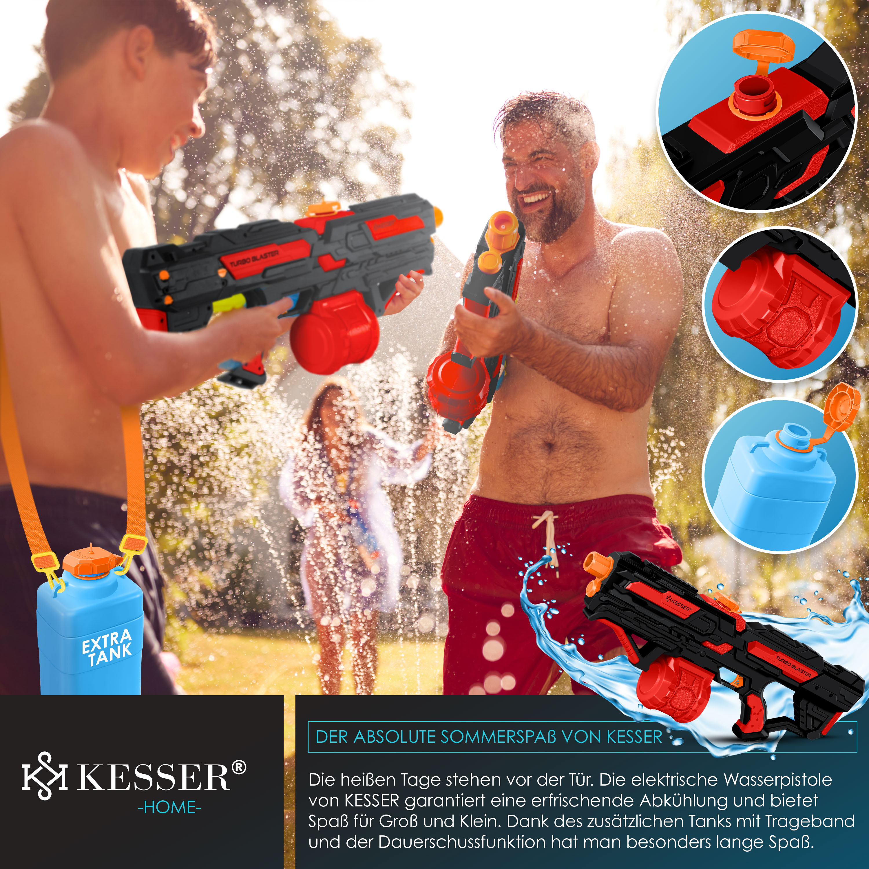 KESSER® Elektrische Wasserpistole mit Akku Spritzpistolen 1000 ml + 600 ml Extra-Tank große Wasserspritzpistole für Kinder und Erwachsene, Sehr Stark 8m Reichweite, Spielzeug im Freien | eShopping