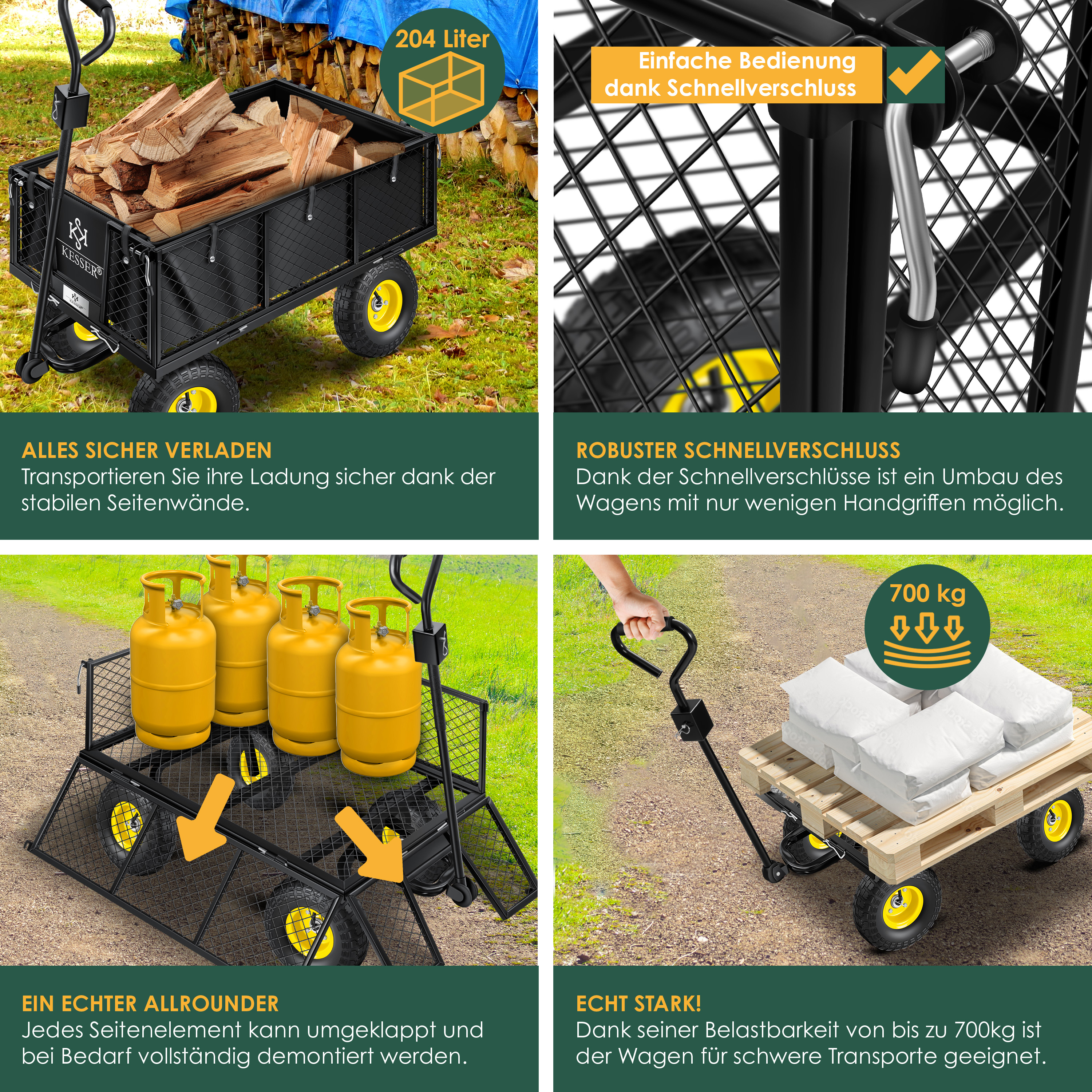 Produktbild von Hillvert Gartenwagen HT-Q.BASS-125G – 350 Kg Tragkraft, 125 L Fassungsvermögen, Kippfunktion, Luftreifen, Anhängerkupplung, Grün
