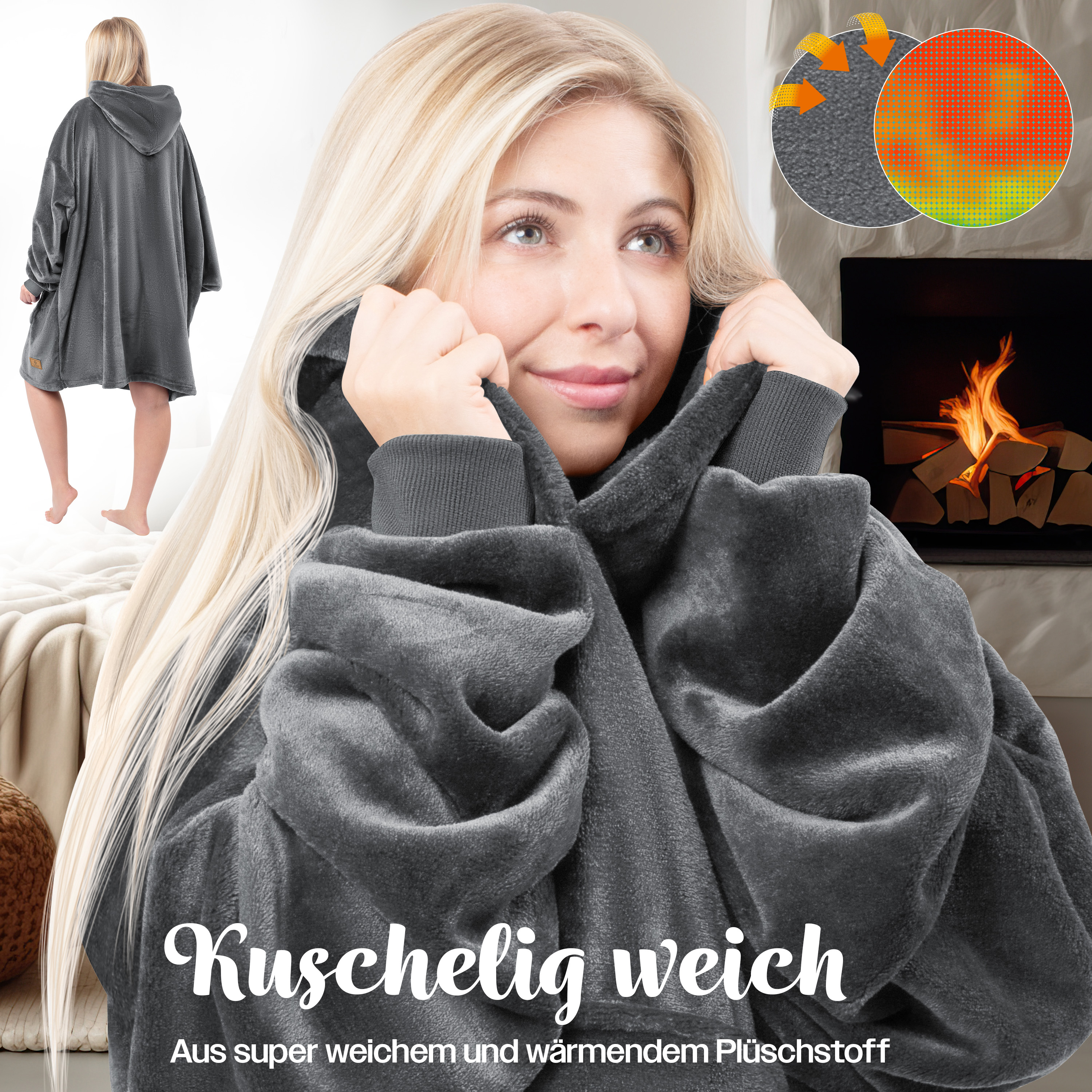 KESSER® Hoodie Decke Kuscheldecke mit Ärmeln Deckenpullover Vielseitig Tragbare Decke zum Anziehen für Damen & Herren, Sweatshirt Warm Kuschelpullover Erwachsene weich Ärmeldecke Oversize | eShopping