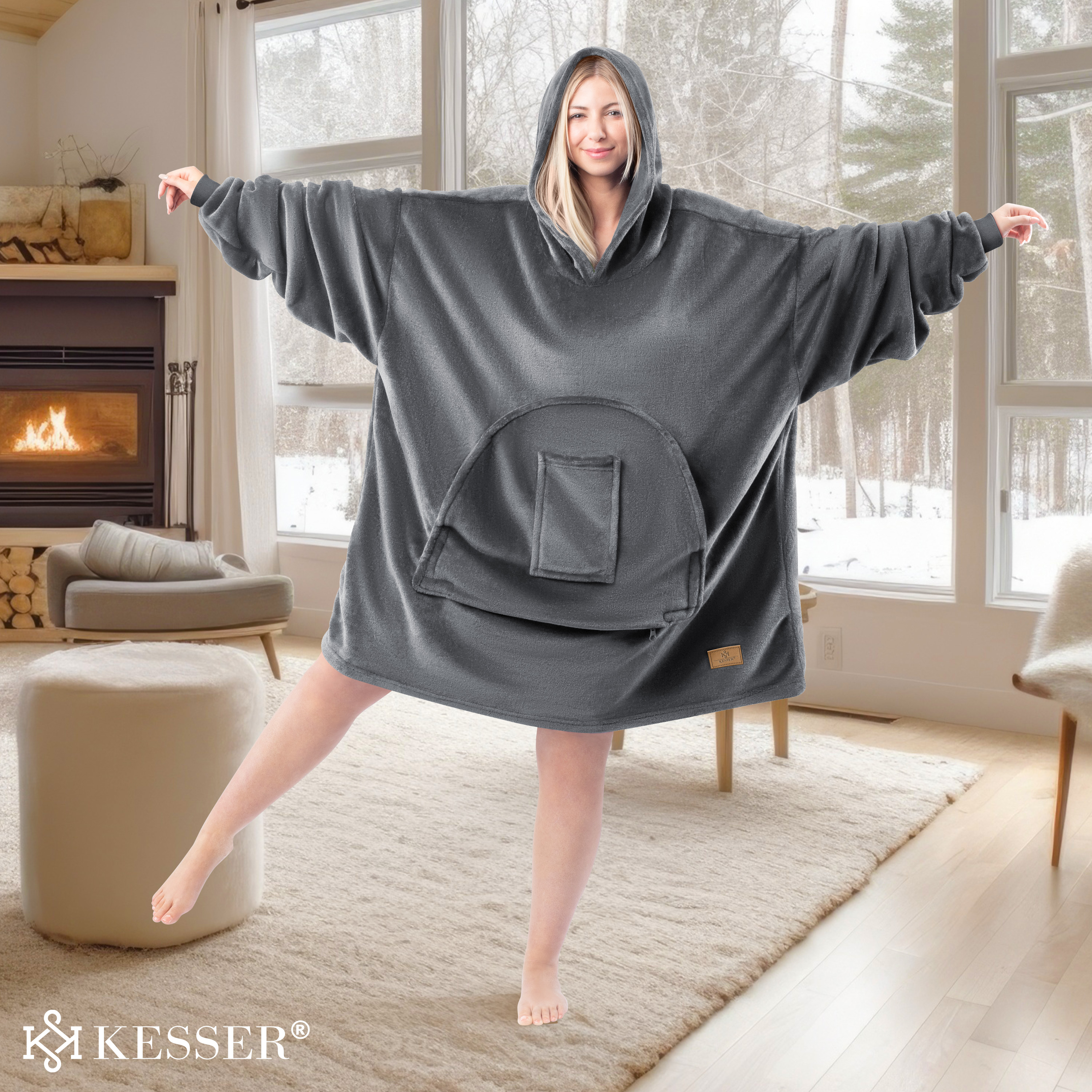 KESSER® Hoodie Decke Kuscheldecke mit Ärmeln Deckenpullover Vielseitig Tragbare Decke zum Anziehen für Damen & Herren, Sweatshirt Warm Kuschelpullover Erwachsene weich Ärmeldecke Oversize | eShopping