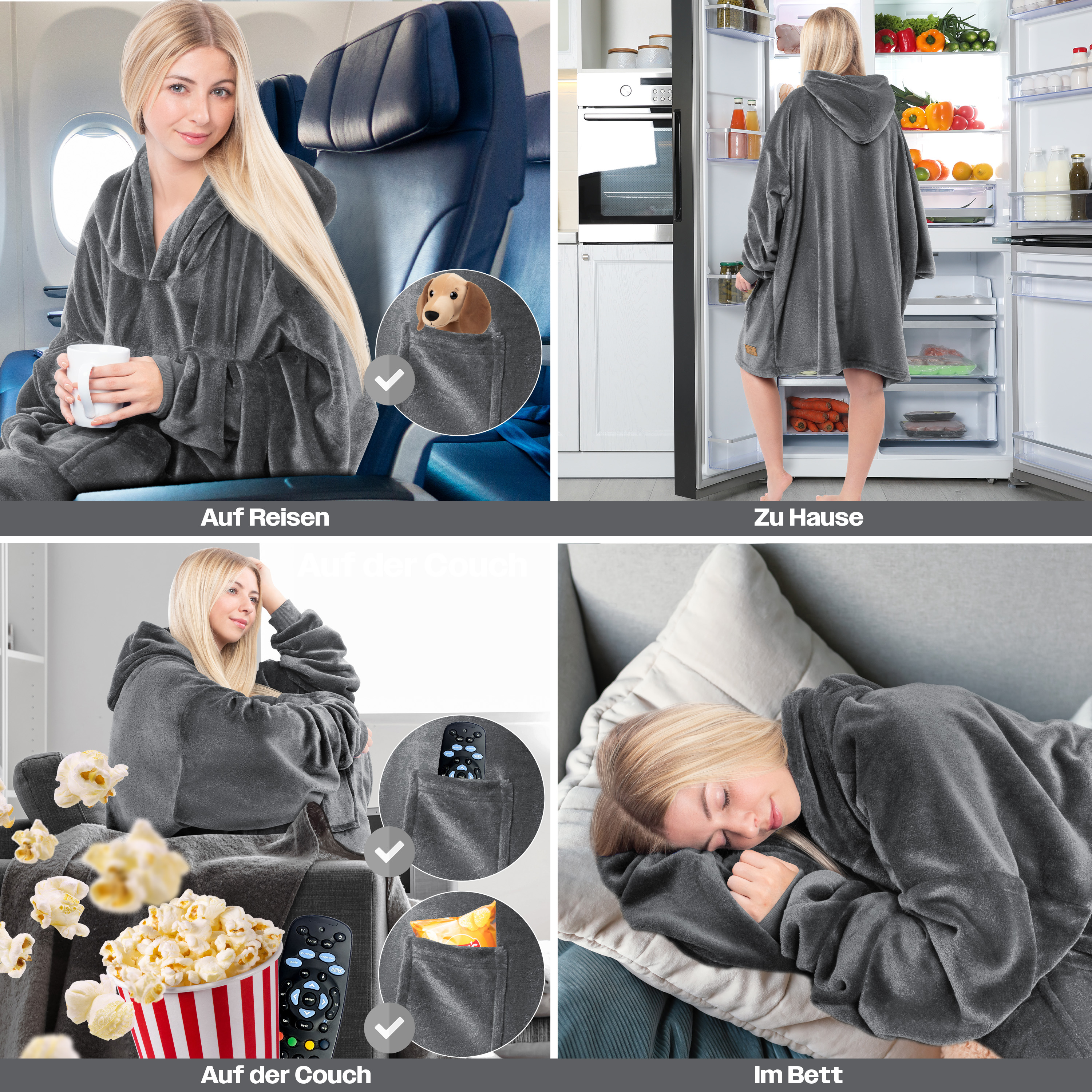 KESSER® Hoodie Decke Kuscheldecke mit Ärmeln Deckenpullover Vielseitig Tragbare Decke zum Anziehen für Damen & Herren, Sweatshirt Warm Kuschelpullover Erwachsene weich Ärmeldecke Oversize | eShopping