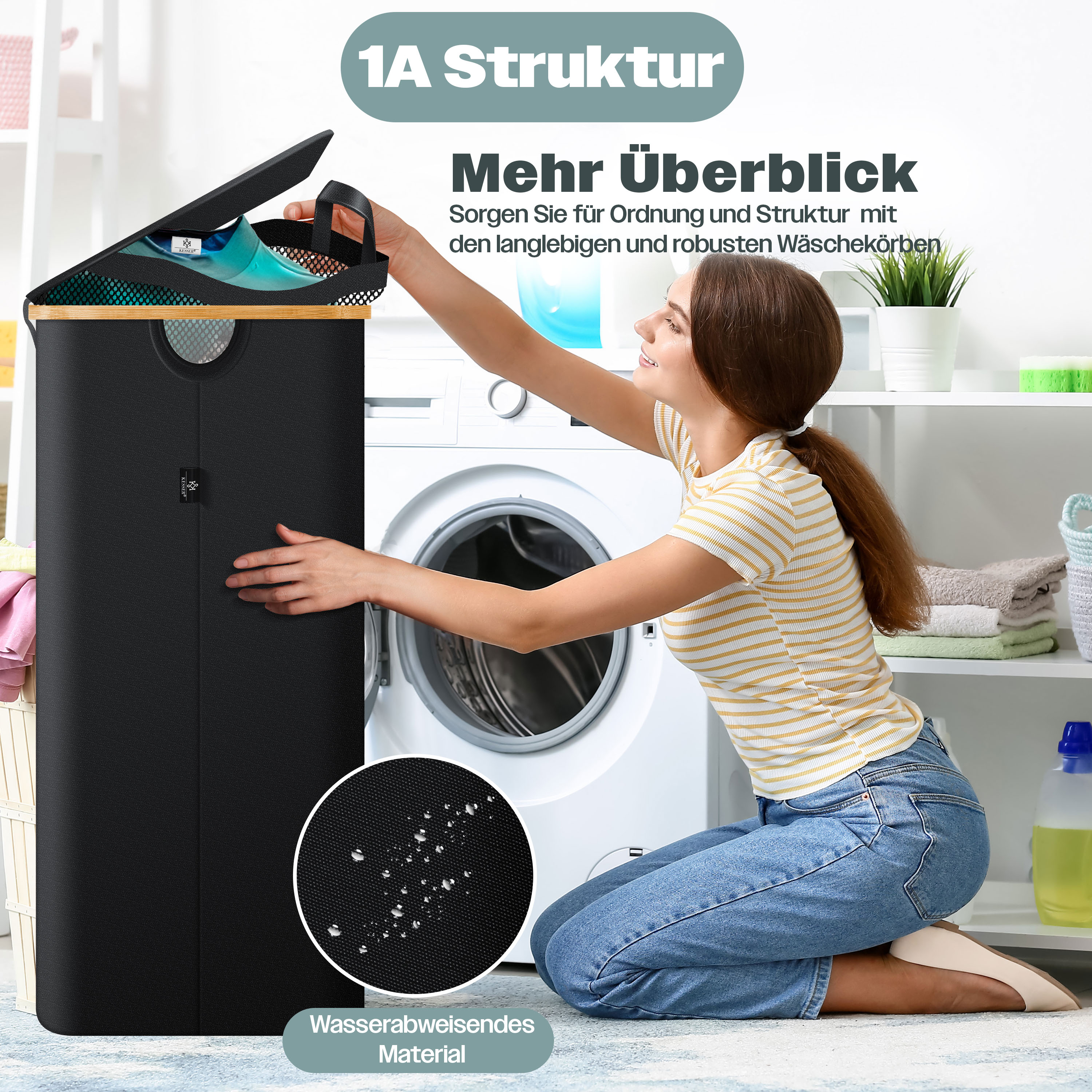 KESSER® Wäschekorb mit Deckel faltbar Wäschebox Wäschetruhe Wäschetonne | Wäschesammler mit herausnehmbaren Wäschesäcke | Laundry Baskets Wäschesortierter inkl. Waschhinweisen | eShopping