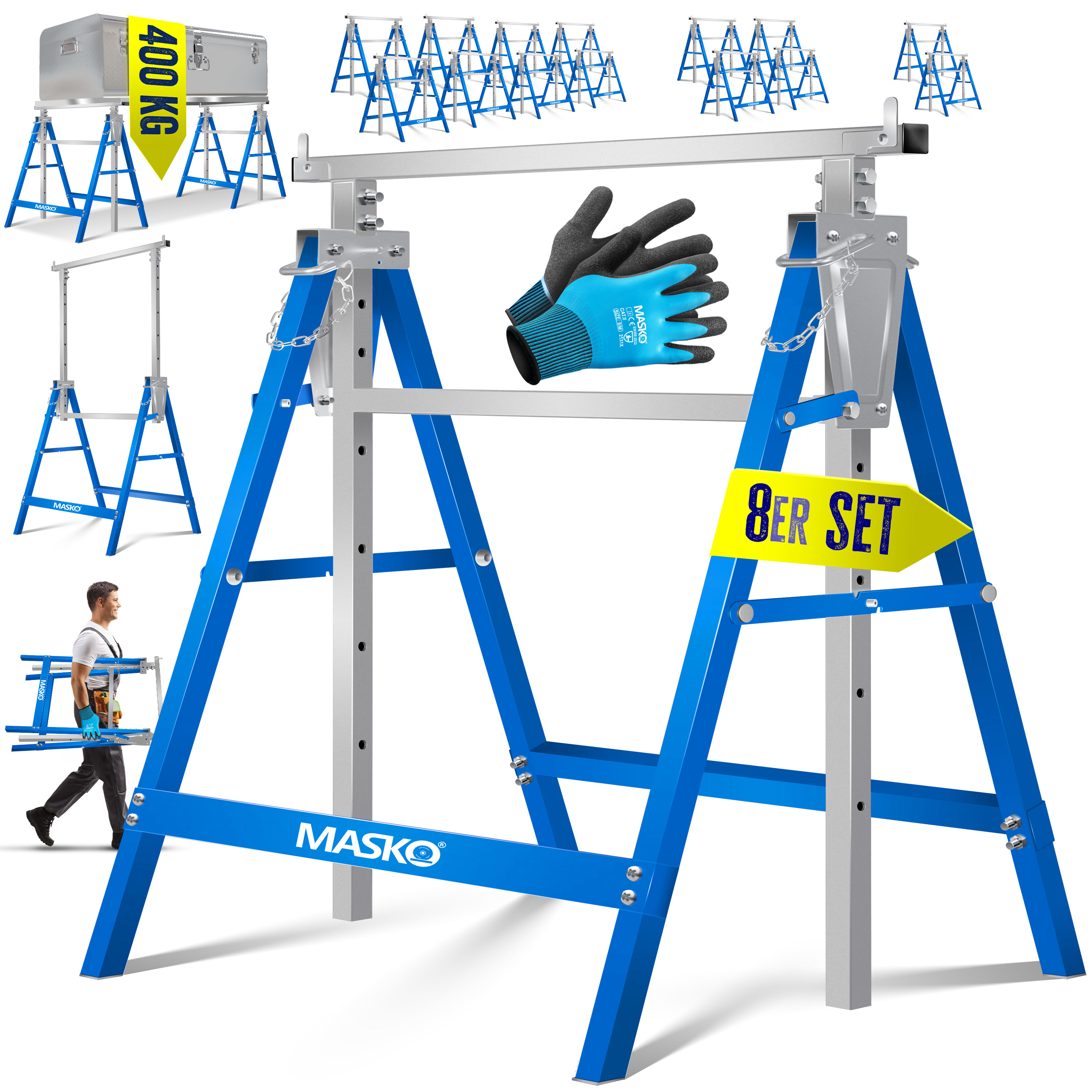 HÖGERT TECHNIK Arbeitsbock – Höhenverstellbar 61,5–82 Cm, 590 Kg Tragkraft, Klappbar, Mit Balkenauflagen 40–90 Mm