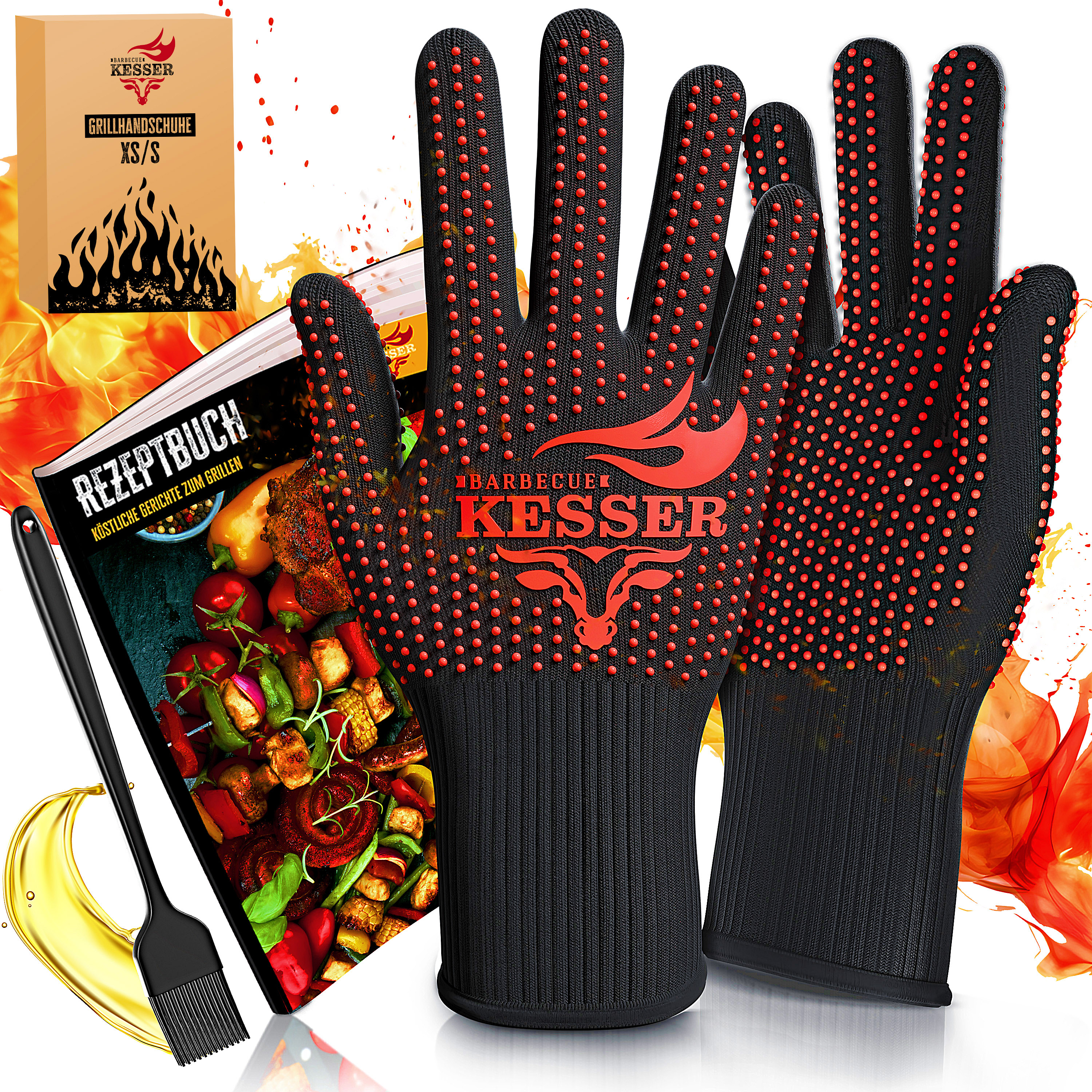 KESSER® Grillhandschuhe hitzebeständig bis 500° | Ofenhandschuhe Atmungsaktiv & mit rutschfestem Griff | Topfhandschuhe aus Aramid-Gewebe | Kamin-Handschuh Maschinenwaschbar | eShopping