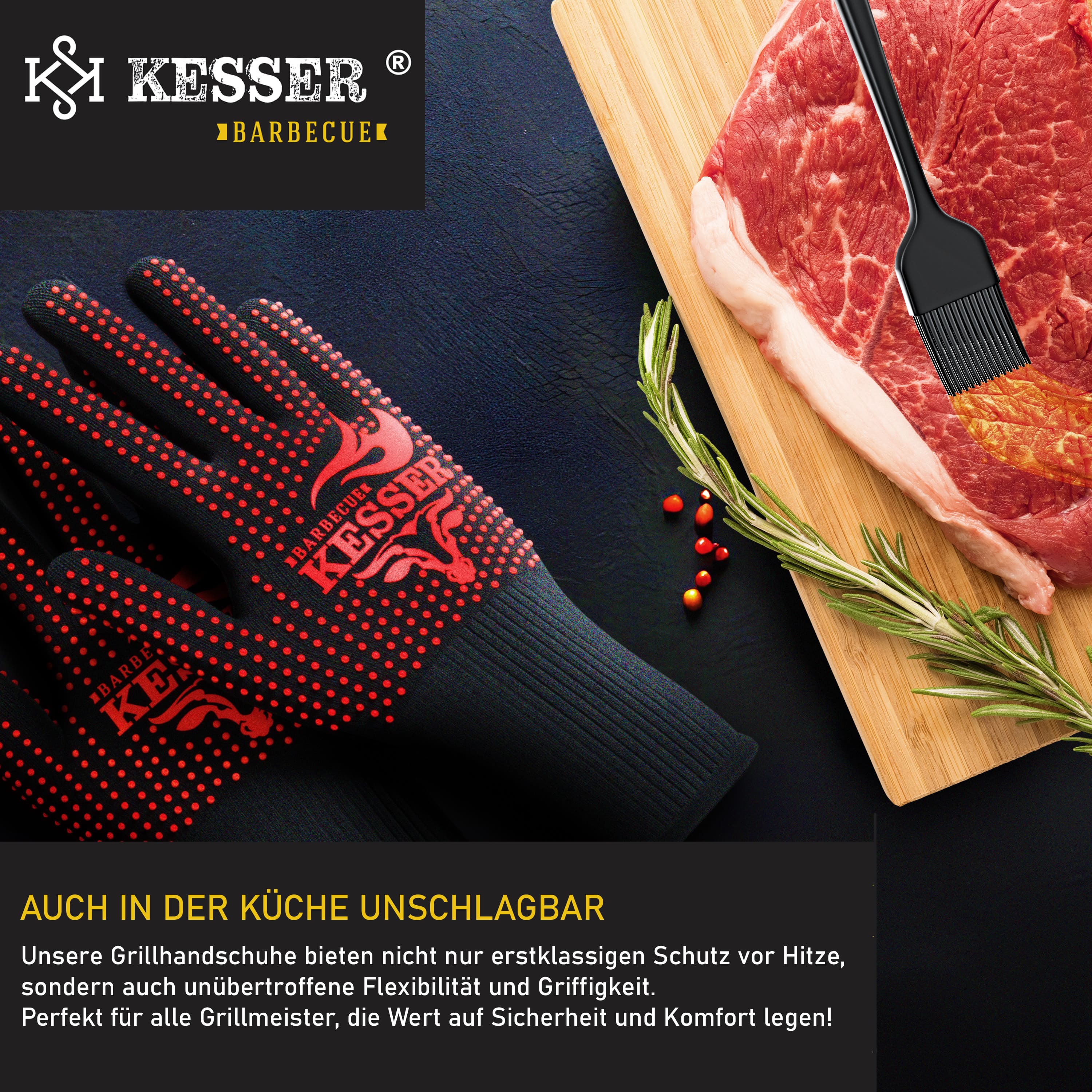 KESSER® Grillhandschuhe hitzebeständig bis 500° | Ofenhandschuhe Atmungsaktiv & mit rutschfestem Griff | Topfhandschuhe aus Aramid-Gewebe | Kamin-Handschuh Maschinenwaschbar | eShopping