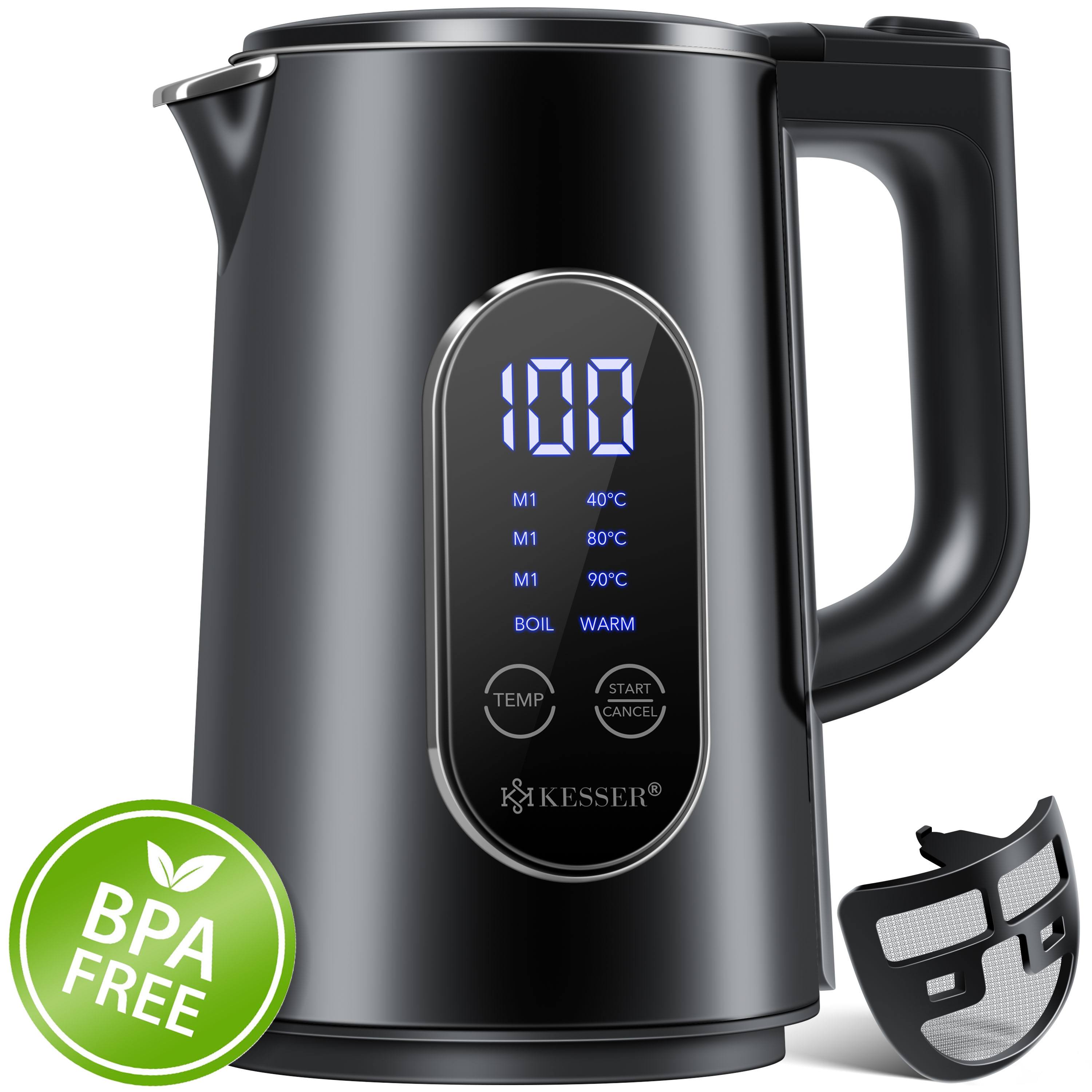 KESSER® Wasserkocher Edelstahl 1.7 Liter | LED-Anzeige | 4-Modi Temperatureinstellung 40°C-100°C | 30min Warmhalten | elektrischer Teekocher 2200W BPA-Frei | Kalkfilter & Easy-Open-Deckel | eShopping