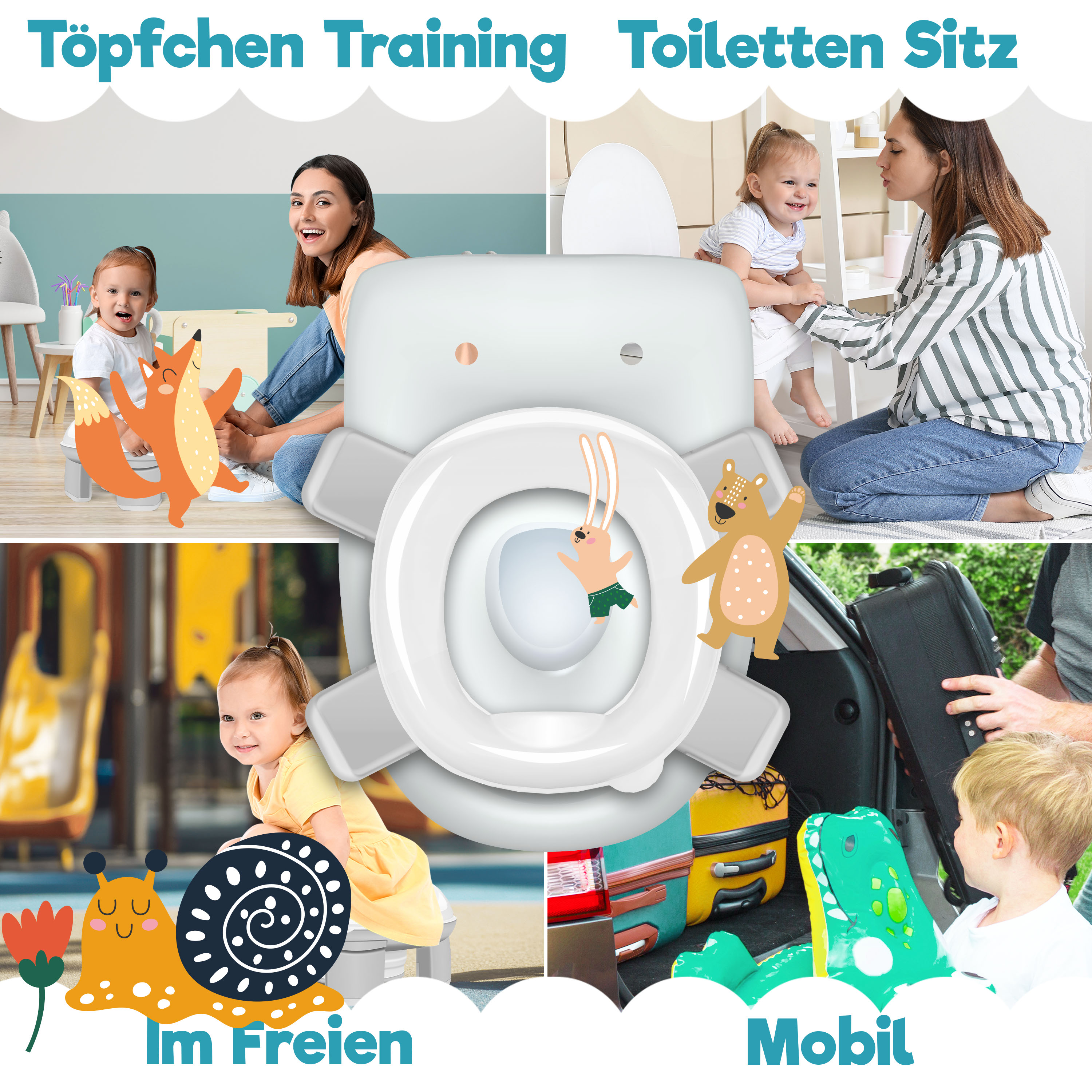 KIDIZ® Töpfchen für Kinder Toilettensitz Töpfchentrainer WC Sitz | Lerntöpfchen bequemem, PP-Material mit Müllbeutel | Kindertöpfchen für Unterwegs & Belohnungssystem mit Stickern 3 in 1 Lösung | eShopping