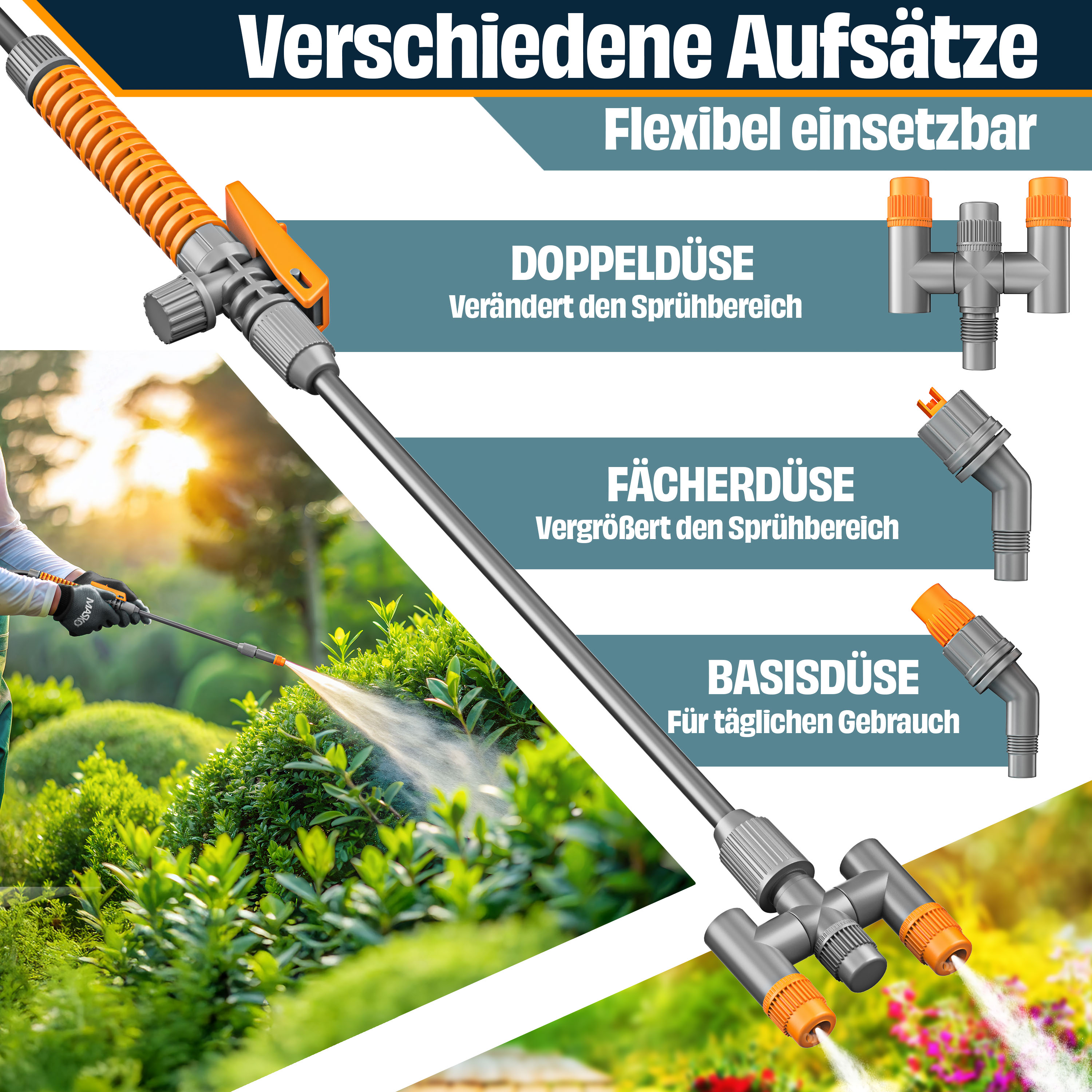MASKO® Drucksprüher säurebeständiges Drucksprühgerät 3/5L Füllinhalt mit verstellbaren Düsen & 1,3m Schlauch Sprühgerät für Pflanzenschutz, Garten & Auto | Pumpsprühflasche mit Tragegurt & Handschuhe | eShopping