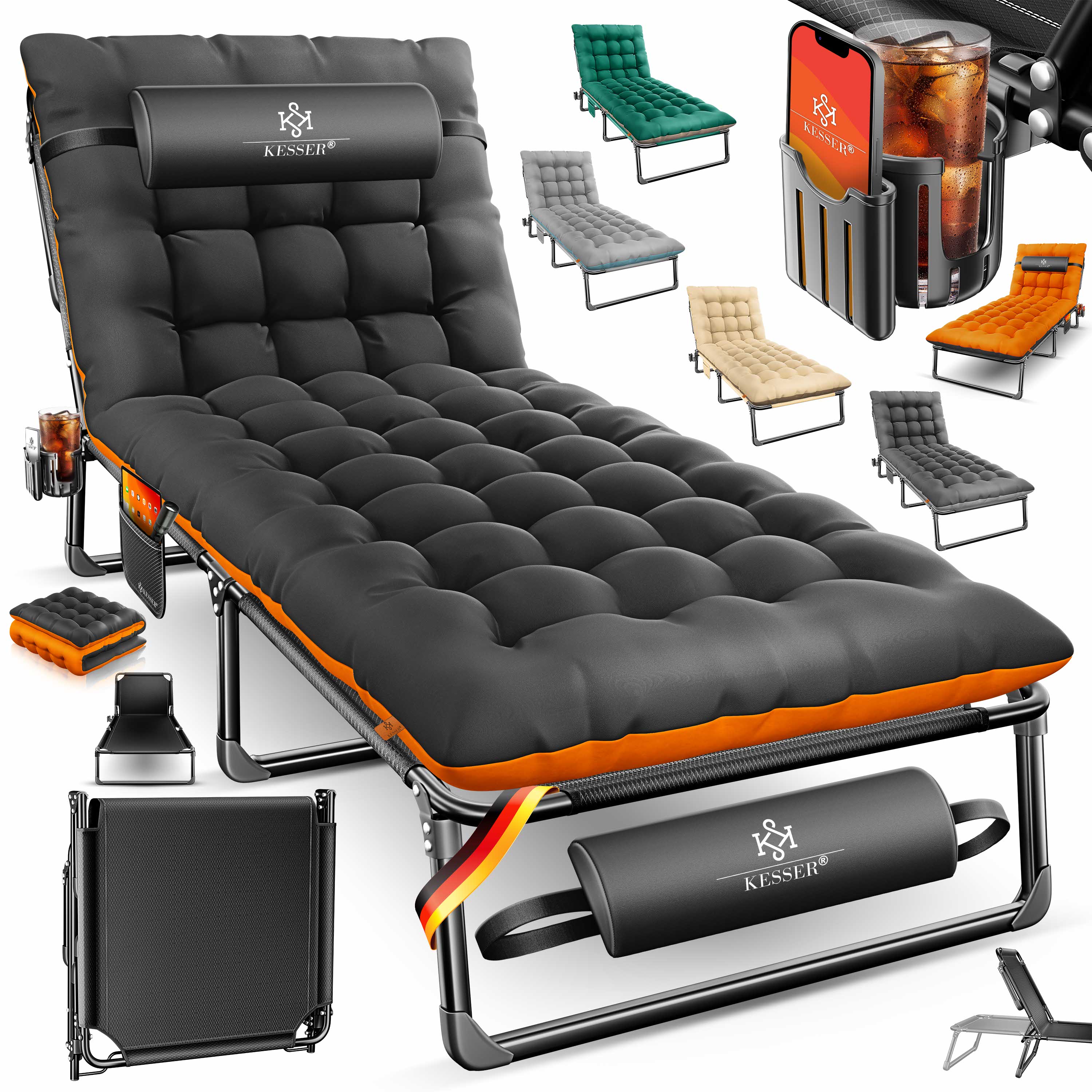 KESSER® Campingbett klappbar 190x68cm Camping Liege 250kg Sonnenliege Gäste Bett