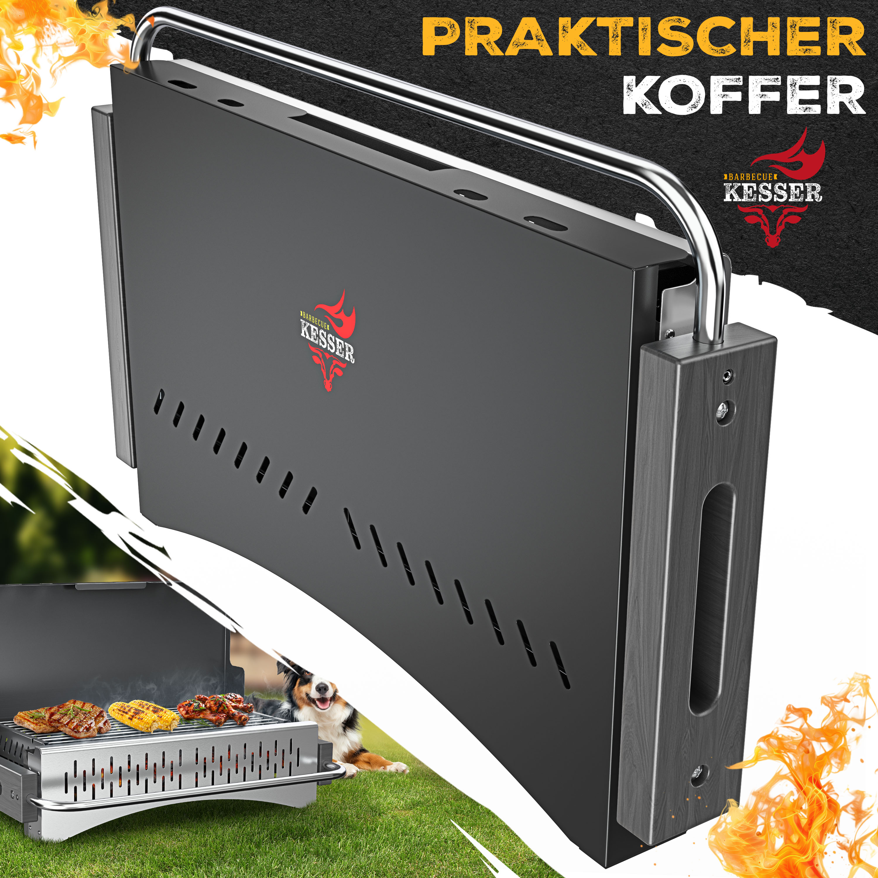 KESSER® Klappgrill tragbarer Camping Grill | Holzkohlegrill aus pulverbeschichtetem Stahl inklusive Grillrost, Grillmatte & Tragetasche | Faltbar BBQ ideal für Camping, Picknick & Angeln | eShopping