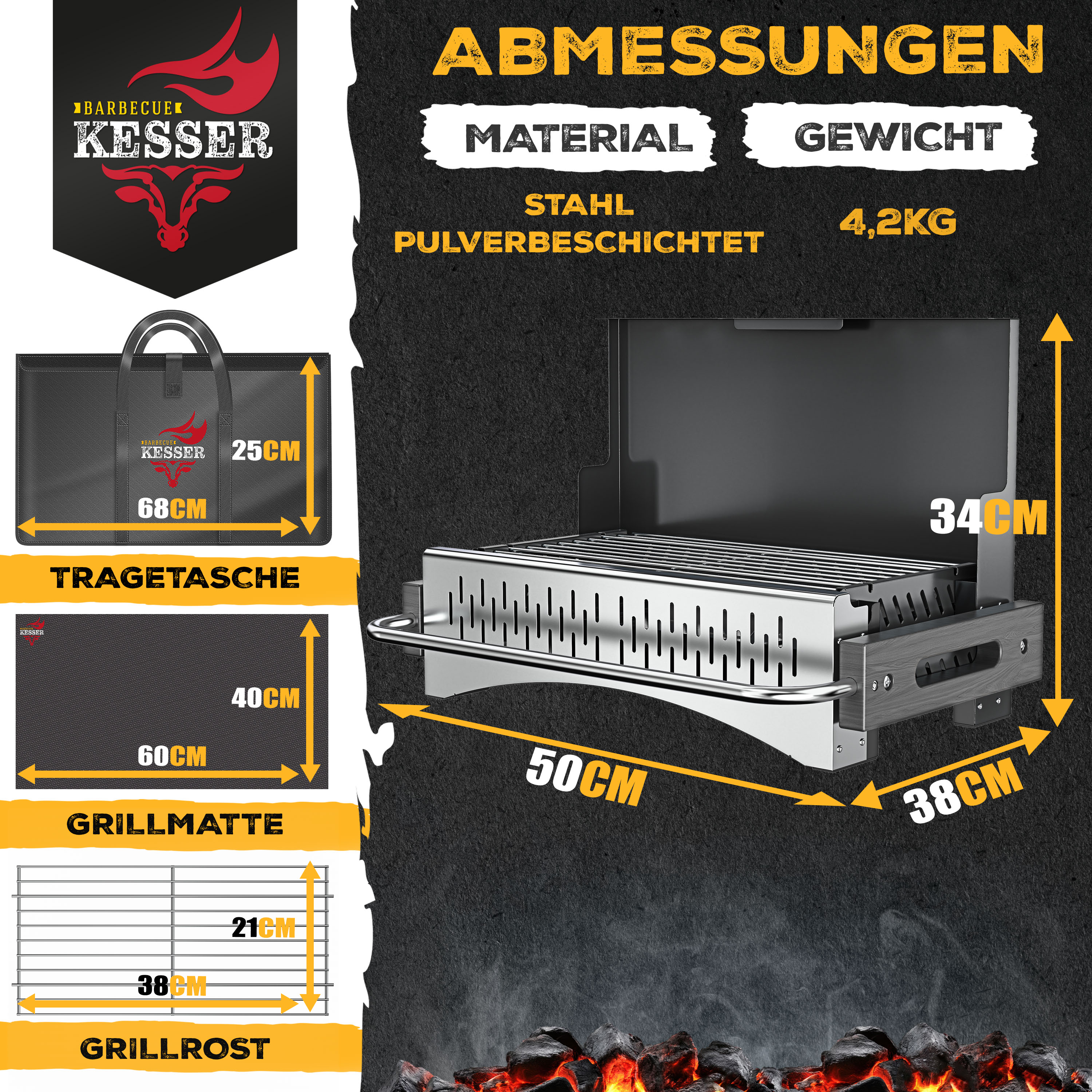 KESSER® Klappgrill tragbarer Camping Grill | Holzkohlegrill aus pulverbeschichtetem Stahl inklusive Grillrost, Grillmatte & Tragetasche | Faltbar BBQ ideal für Camping, Picknick & Angeln | eShopping