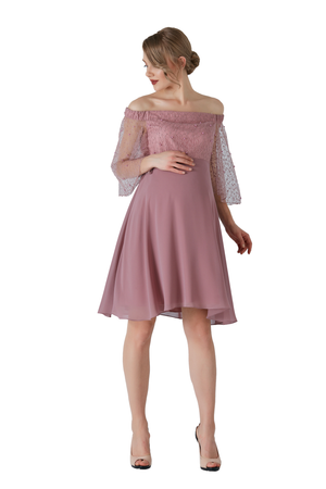 Altrosa Umstands-Kleid mit Tüll und Perlen
