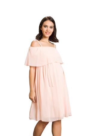 Chiffon Umstands-Kleid Puder
