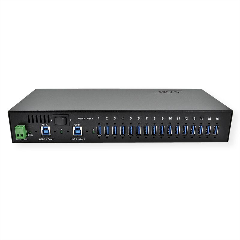 EXSYS EX-1116HMVS 16 Port USB 3.2 Gen1 HUB inkl. Din-Rail Kit Surge Protection