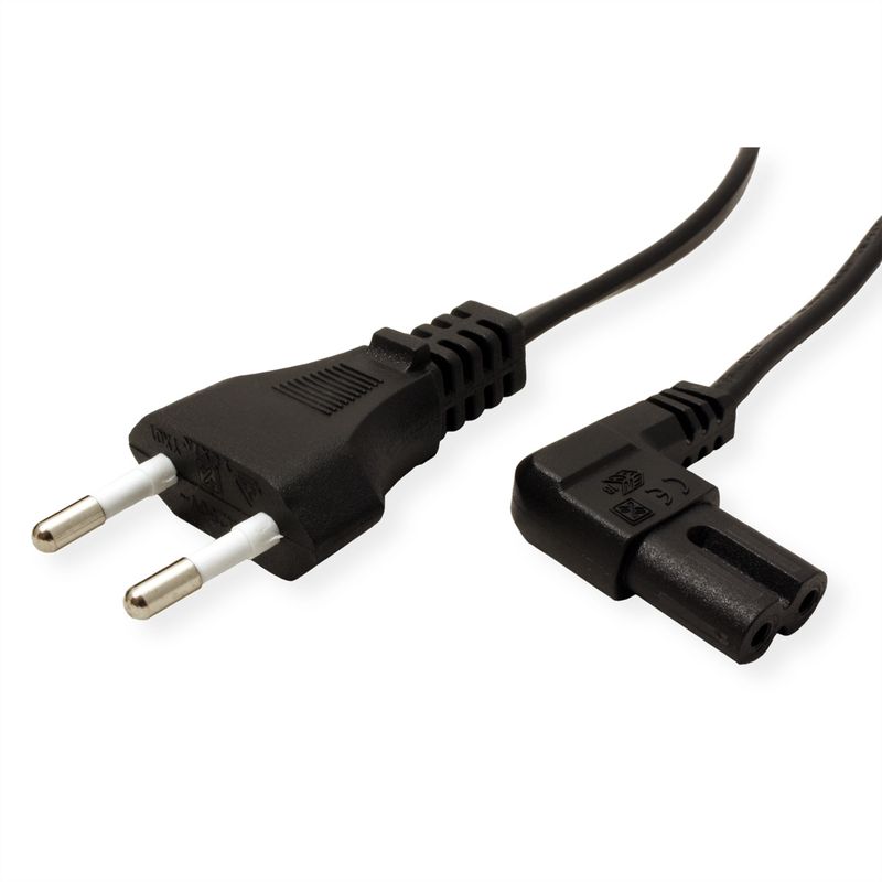 VALUE Netzkabel Euro-Flachstecker auf C7 gewinkelt, 2polig, schwarz, 1,8 m