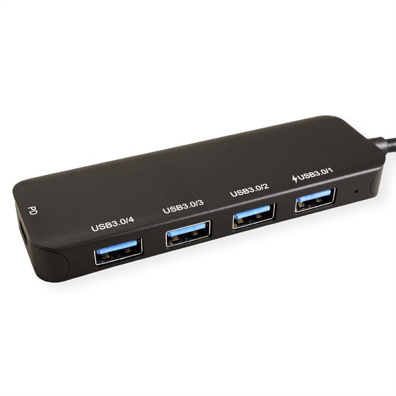 VALUE USB 3.2 Gen 1 Hub, 4fach, Typ C Anschlusskabel, mit 1 PD-Port