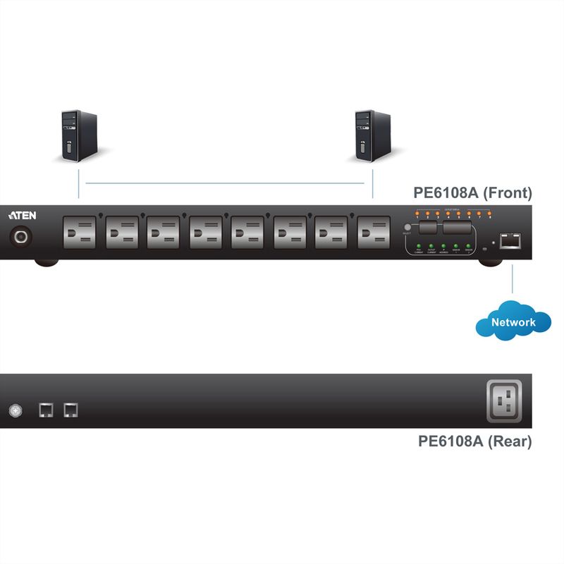 ATEN PE6108 IP-Fernschaltsteckdose, 8 Port, 1HE, 8x C13 , 10A, Energiemessung