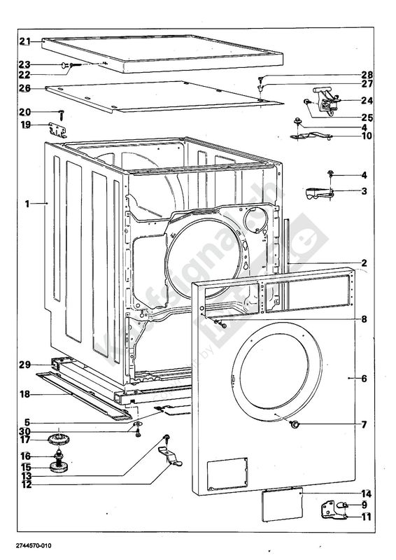 Ersatzteil zu Miele W 697 GEHAEUSE,VORDERWAND,DECKEL (Teile Nr. 1+2 auf der Abbildung)