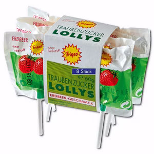 Frigeo Traubenzucker Lolly Erdbeere Kettenpack mit 8 Lutschern Frigeo Traubenzucker Lolly Erdbeere Kettenpack mit 8 Lutschern Bild 1