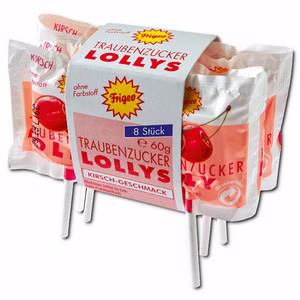 Frigeo Traubenzucker Lolly Kirsche Kettenpack mit 8 Lutschern Frigeo Traubenzucker Lolly Kirsche Kettenpack mit 8 Lutschern Bild 1