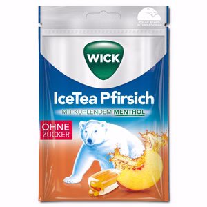 Wick IceTea Pfirsich ohne Zucker, Halsbonbon, 72g Beutel Bild 1