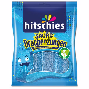 Hitschies Saure Drachenzungen Blau, Fruchtgummi, 125g Beutel Bild 1