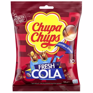 Chupa Chups Fresh Cola, Cola-Lutscher, 10er Pack 1 Beutel Chupa Chups Fresh Cola, Cola-Lutscher, 10er Pack 1 Beutel Bild 1