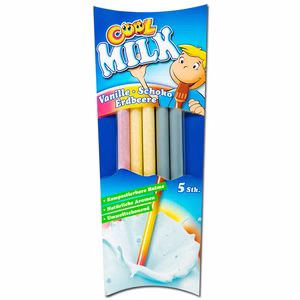 Cool Milk, Milch-Trinkhalme Erdbeere, Schoko, Vanille, 30g Packung Bild 1