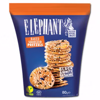 Elephant Baked Squeezed Pretzels Black & White Sesam, Laugengebäck, 80g Beutel Elephant Baked Squeezed Pretzels Black & White Sesam, Laugengebäck, 80g Beutel Bild 1