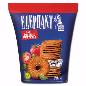 Elephant Baked Squeezed Pretzels Tomatoes & Herbs, Laugengebäck, 70g Beutel Elephant Baked Squeezed Pretzels Tomatoes & Herbs, Laugengebäck, 70g Beutel Bild 1