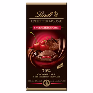 Lindt Edelbitter Mousse Kirsch-Chili, Schokolade, 150g Tafel Lindt Edelbitter Mousse Kirsch-Chili, Schokolade, 150g Tafel Bild 1