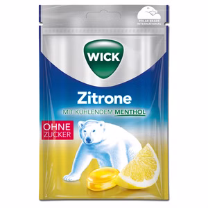 Wick Zitrone & Menthol ohne Zucker, Hals-Bonbon, 72g Beutel Bild 1